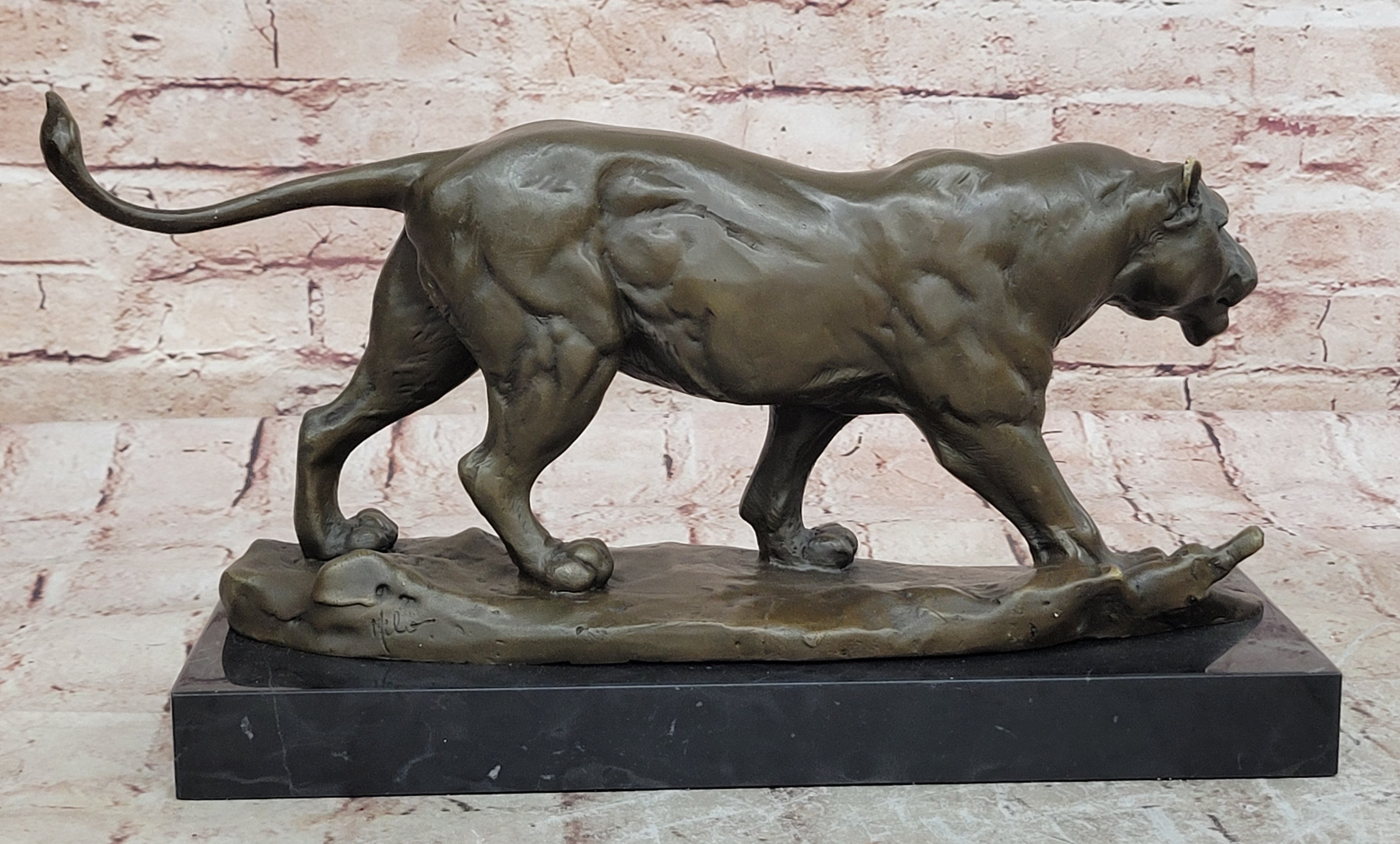 16" European Pure Bronze Wall Art Deco Animal Ornament Lion Leo Puma Sculpture
