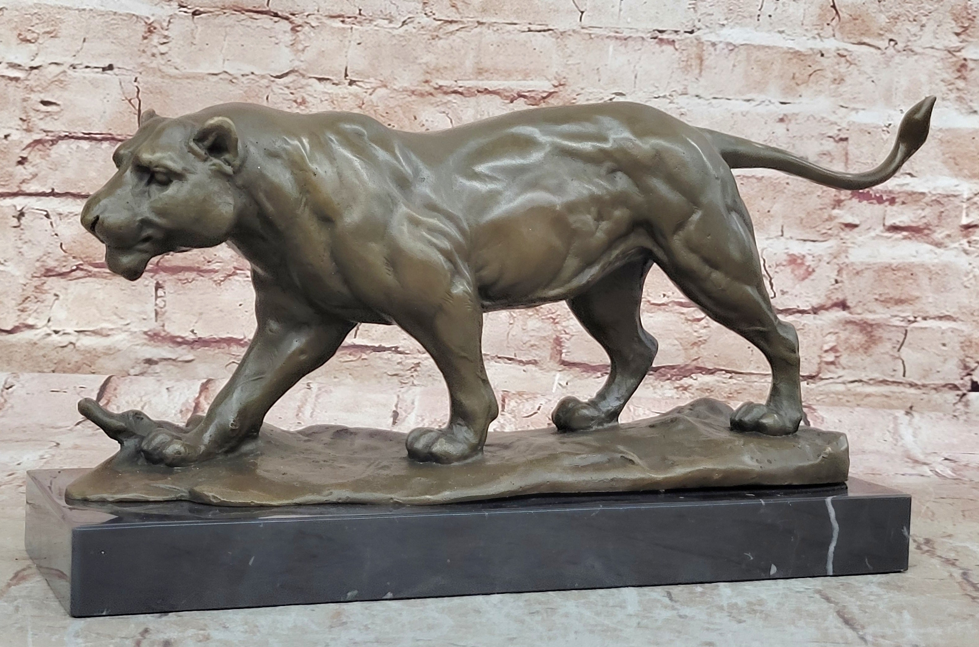 16" European Pure Bronze Wall Art Deco Animal Ornament Lion Leo Puma Sculpture