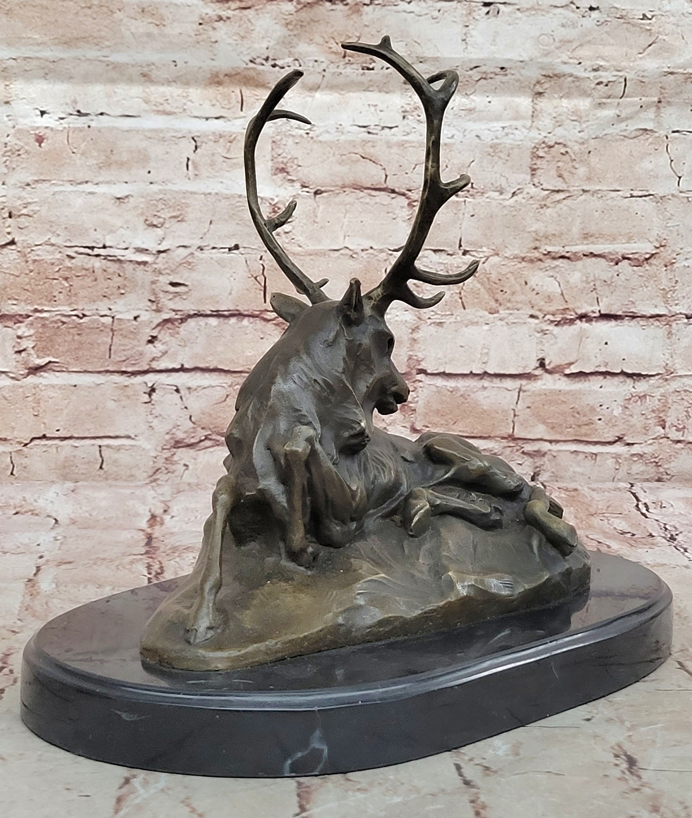 Chalet Lodge Art Elk Stag Buck Deer Hunter Bronze Marble Statue Lodge Sculpture