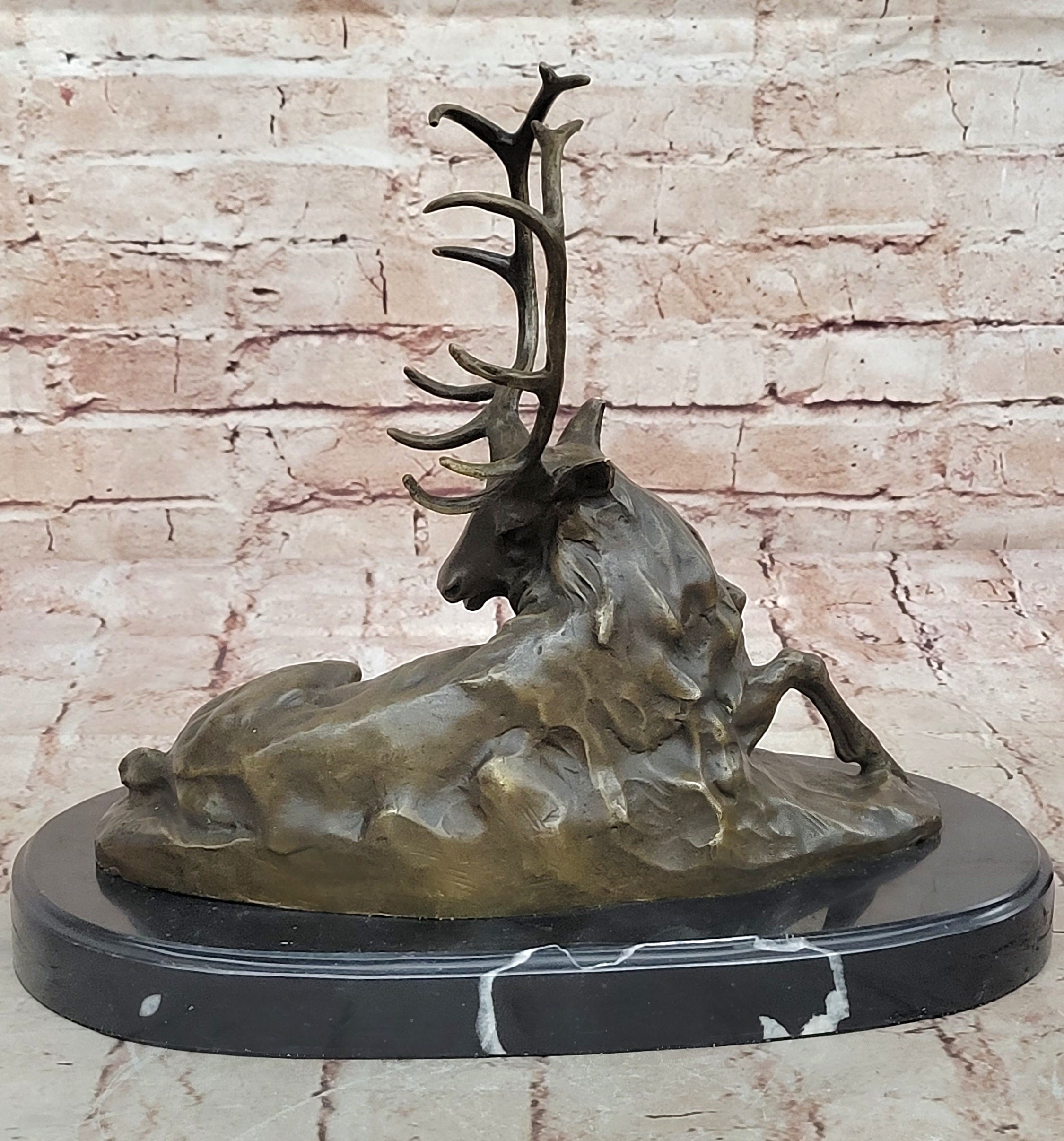Chalet Lodge Art Elk Stag Buck Deer Hunter Bronze Marble Statue Lodge Sculpture