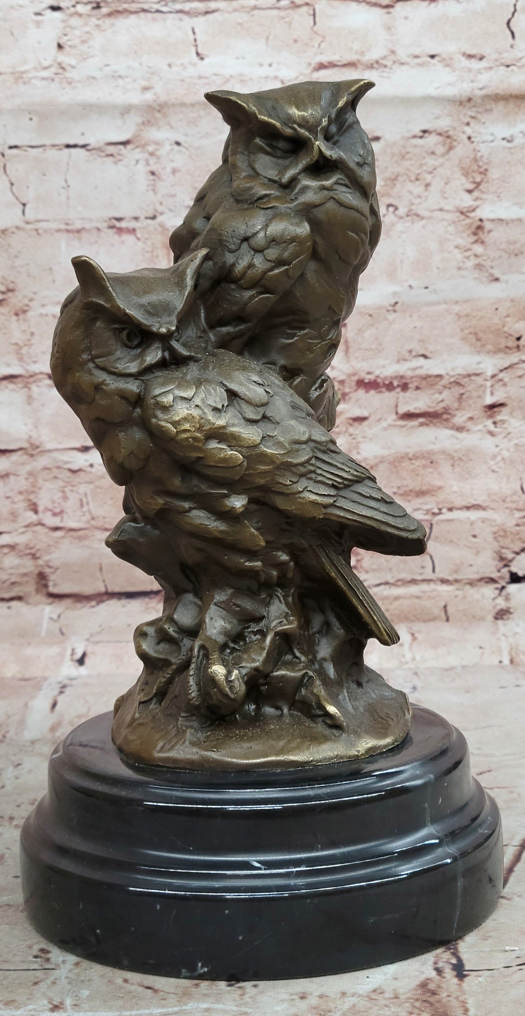 Miguel Lopez Bronze Owl Sculpture Abstract Animal Statue Garden Decor
