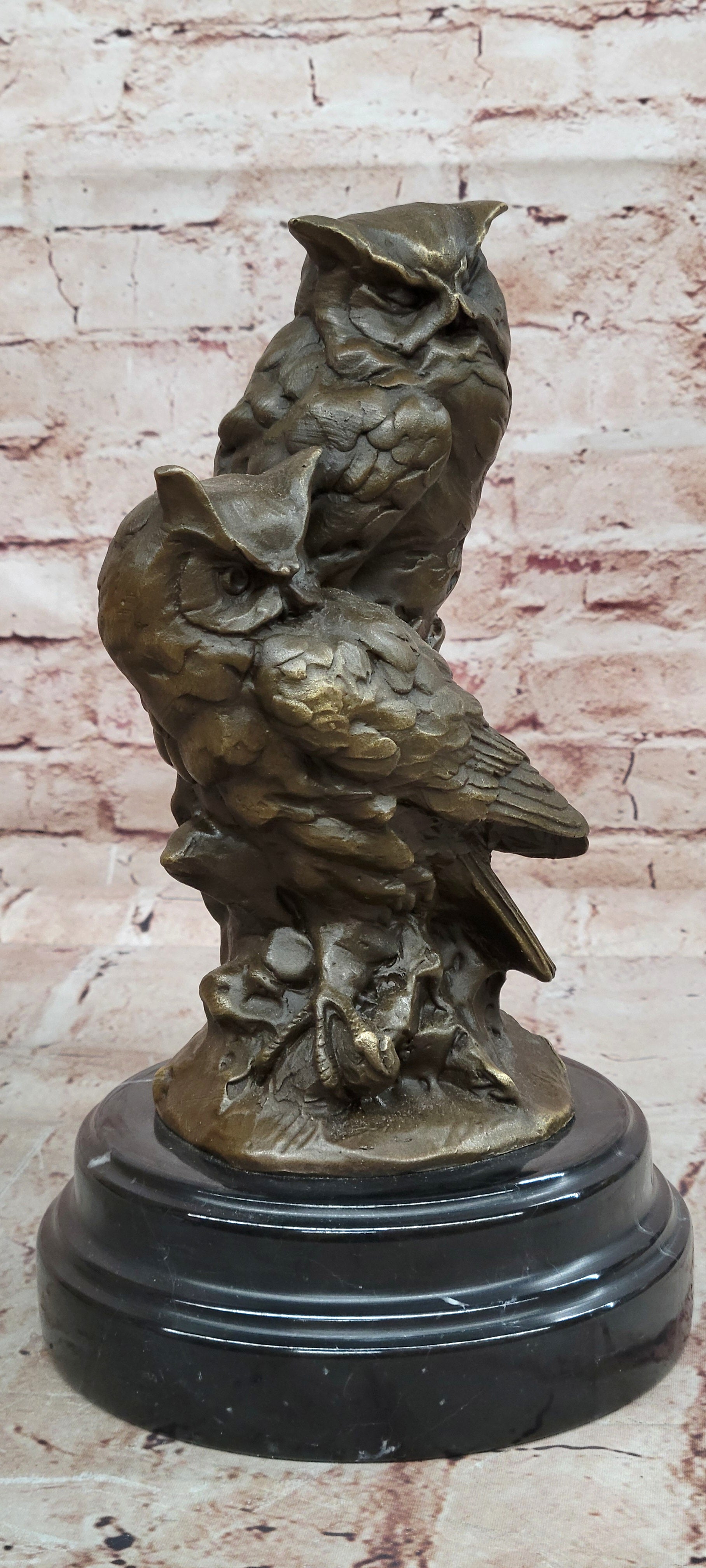 Miguel Lopez Bronze Owl Sculpture Abstract Animal Statue Garden Decor