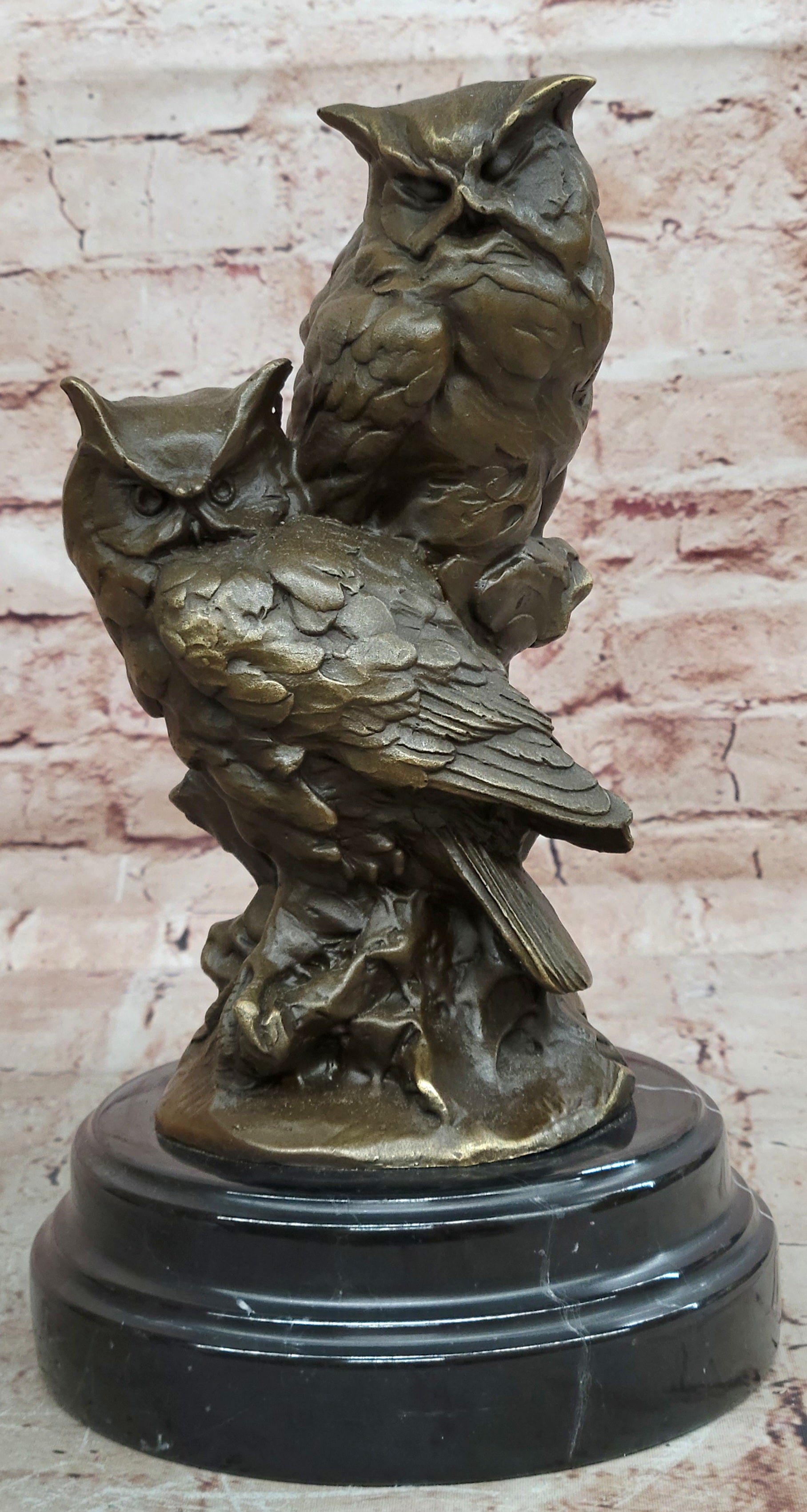 Miguel Lopez Bronze Owl Sculpture Abstract Animal Statue Garden Decor