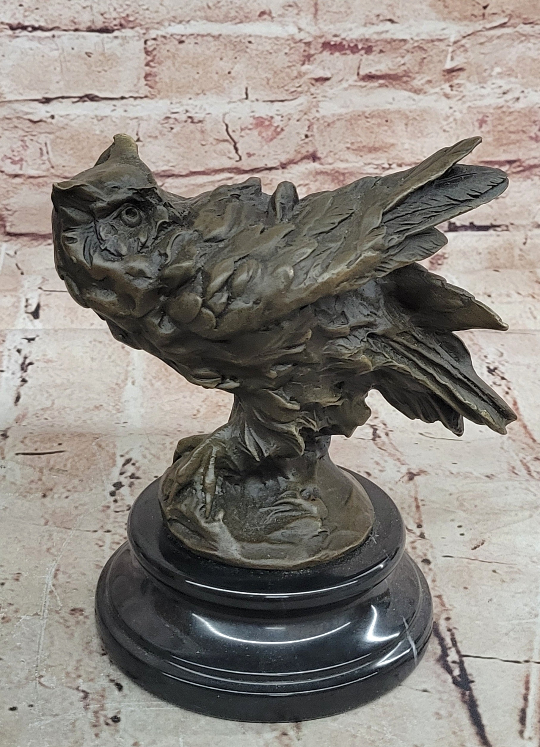 Hand Made Miguel Lopez Bronze Owl on Prey Sculpture Hot Cast Lost Wax Figurine