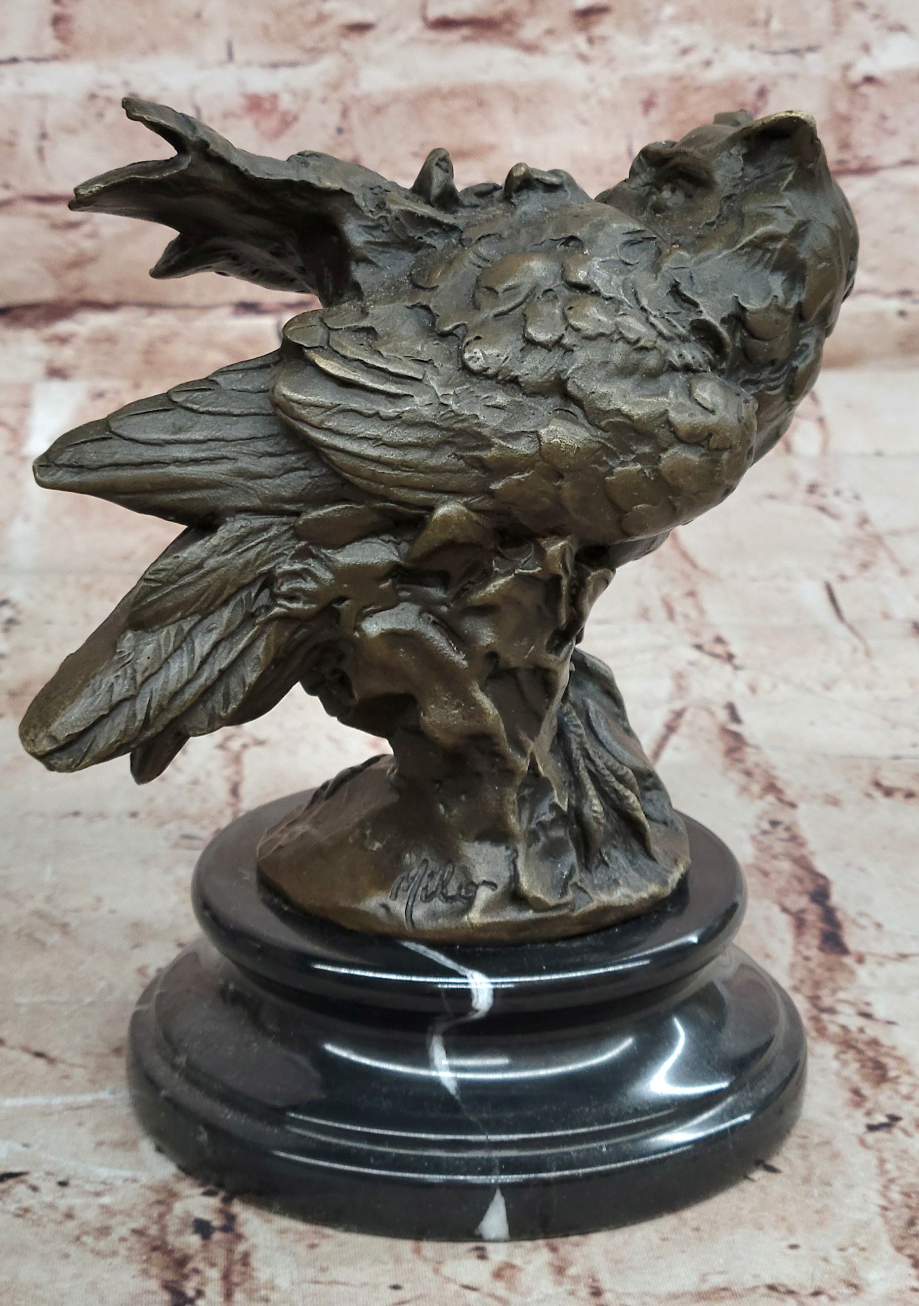 Hand Made Miguel Lopez Bronze Owl on Prey Sculpture Hot Cast Lost Wax Figurine
