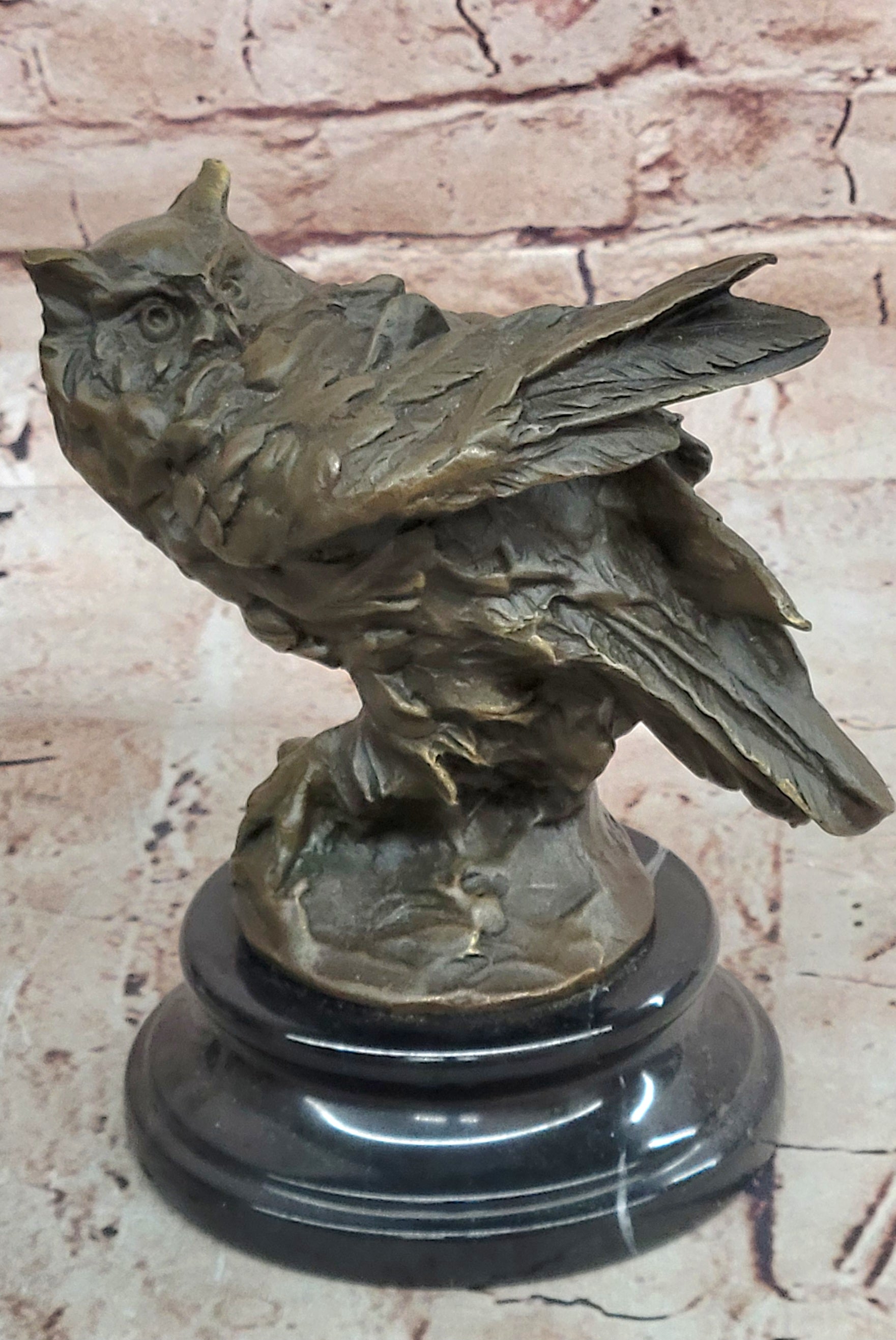 Hand Made Miguel Lopez Bronze Owl on Prey Sculpture Hot Cast Lost Wax Figurine