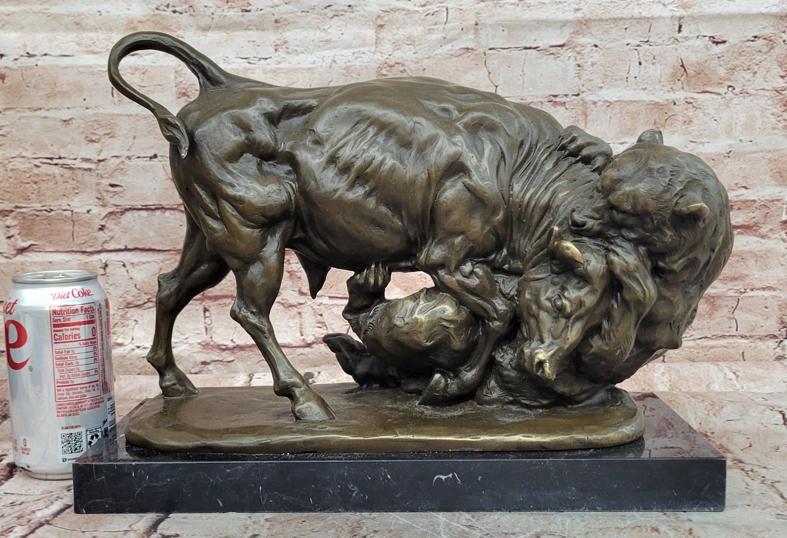 Milo 100% Bronze Buffalo Fight Sculpture Hot Cast Wildlife Home Decor