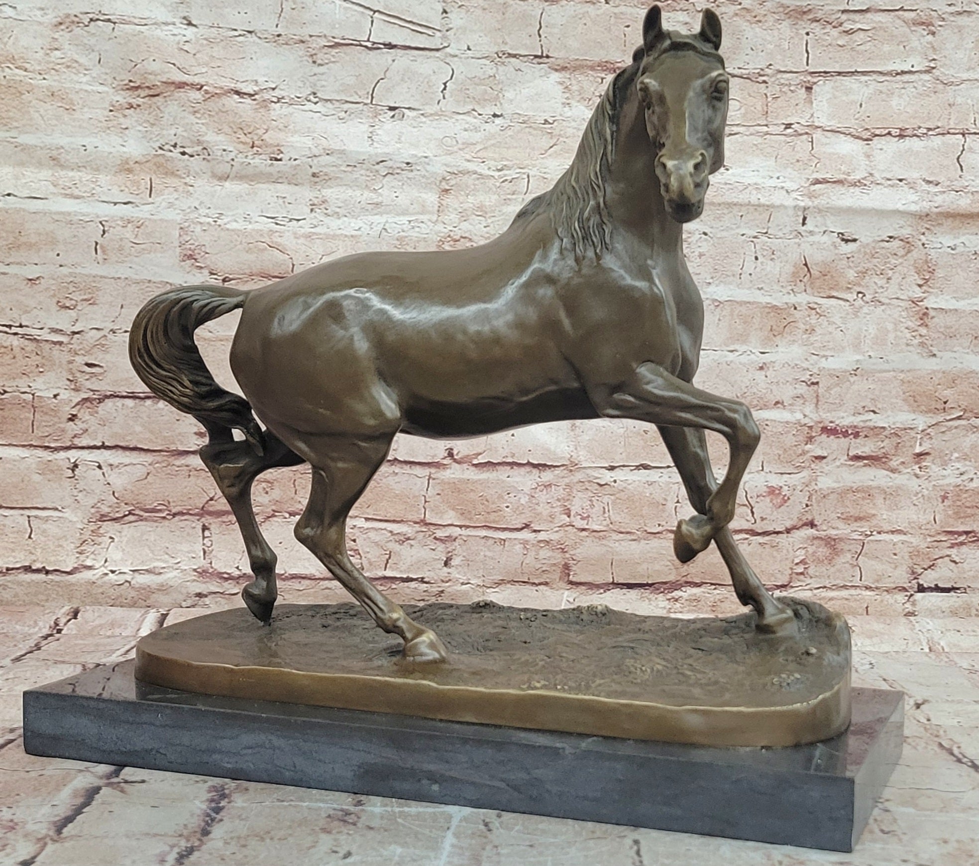 Hand Made Bronze Prancing Stallion Horse Barye Mustang Collectible Art