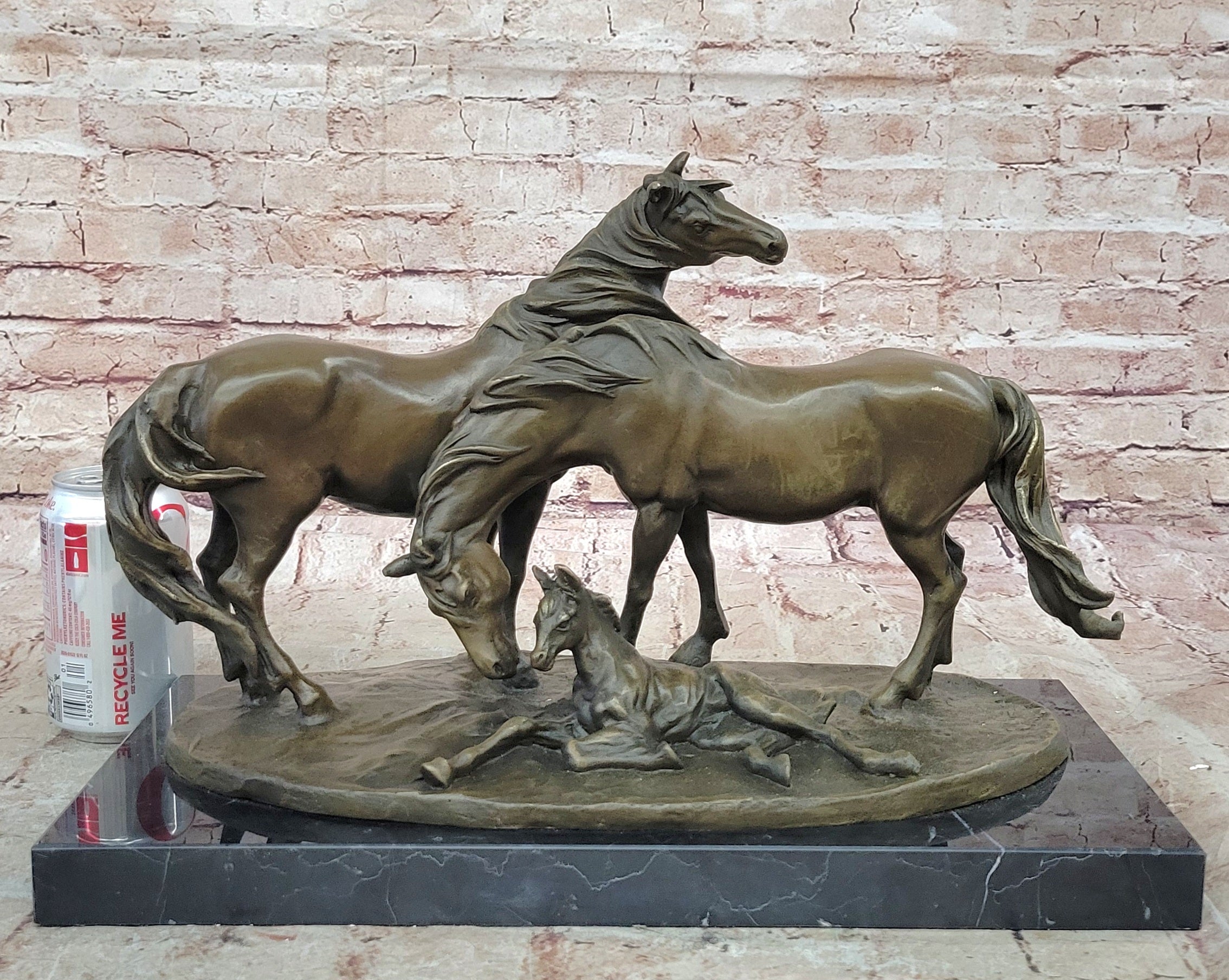 Hand Made Two Horses With Baby Bronze Masterpiece Trophy Cabin Home Decor