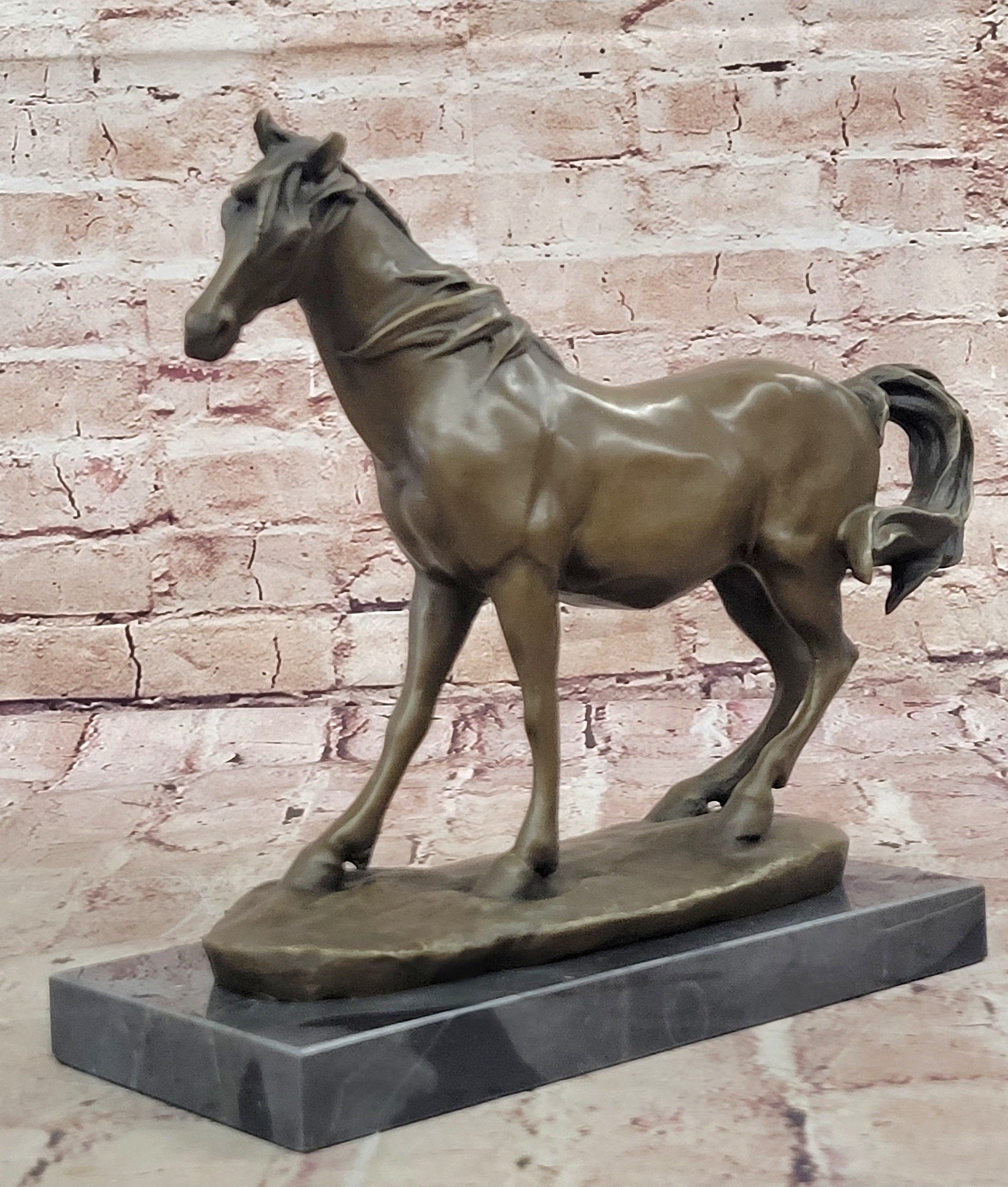 Signed Horse Head Bust Art Deco Bronze Sculpture Statue Figurine Home Decor