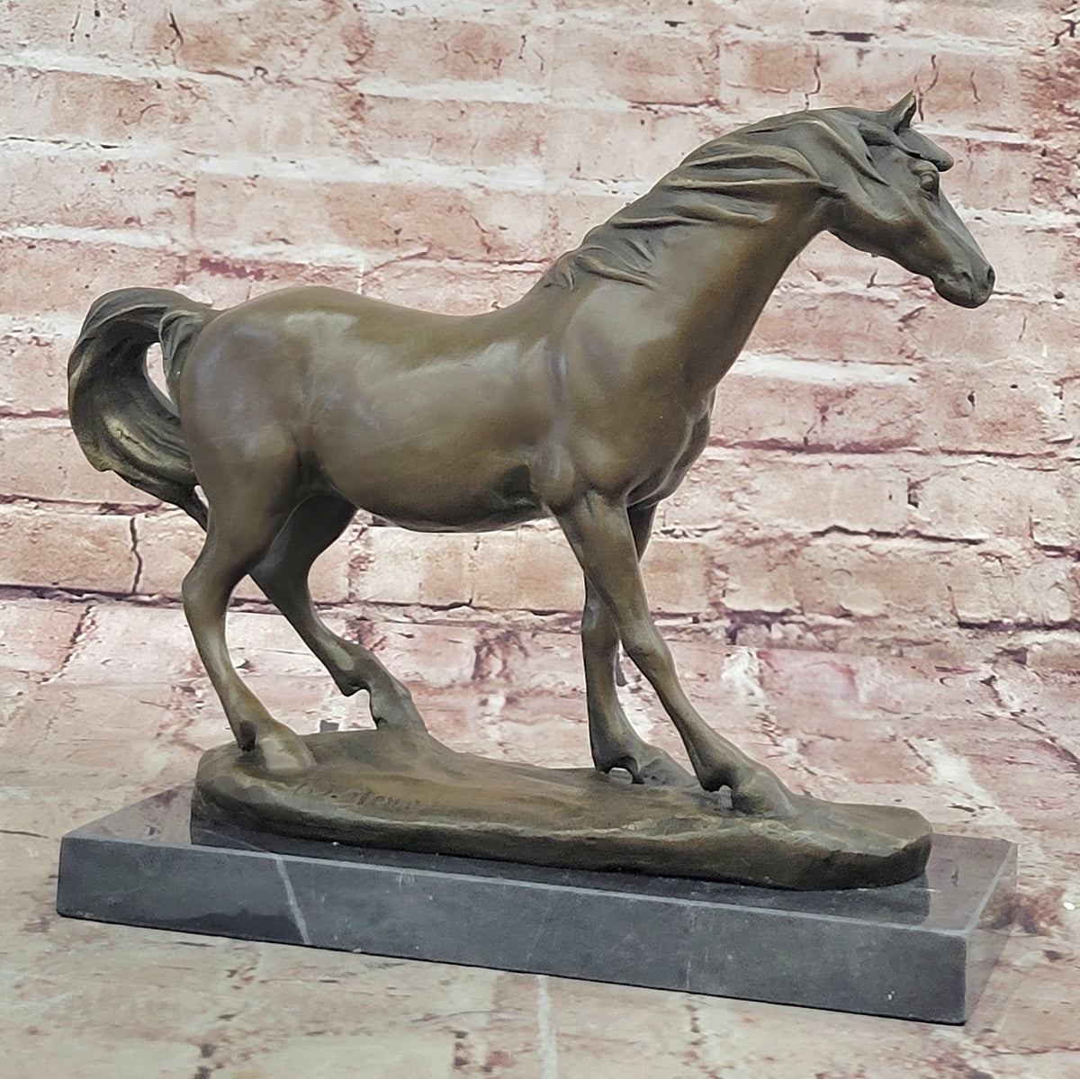 Signed Horse Head Bust Art Deco Bronze Sculpture Statue Figurine Home Decor