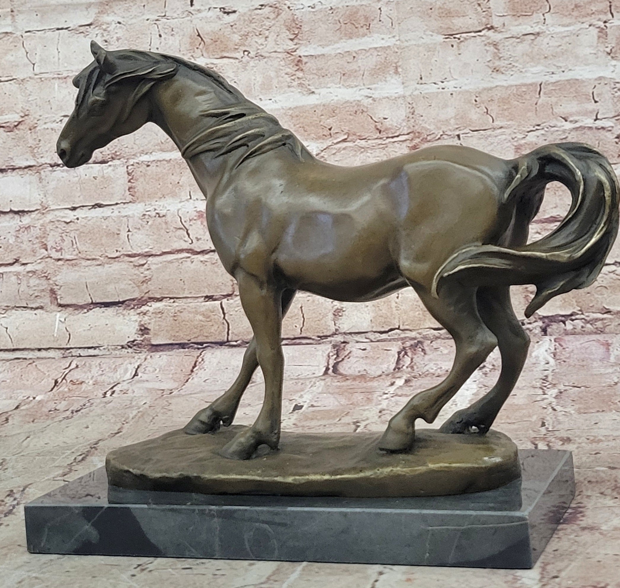 Signed Horse Head Bust Art Deco Bronze Sculpture Statue Figurine Home Decor