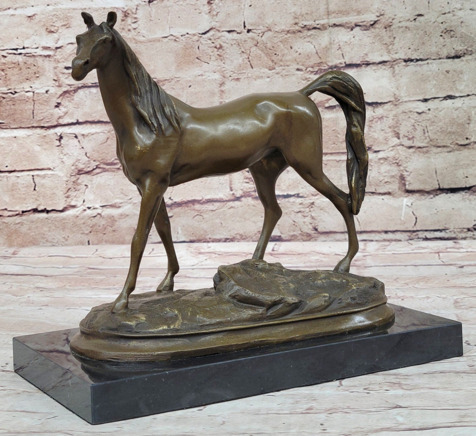 Art Deco Collector Edition Stallion Wild Arabian Horse Trophy Bronze Sculpture