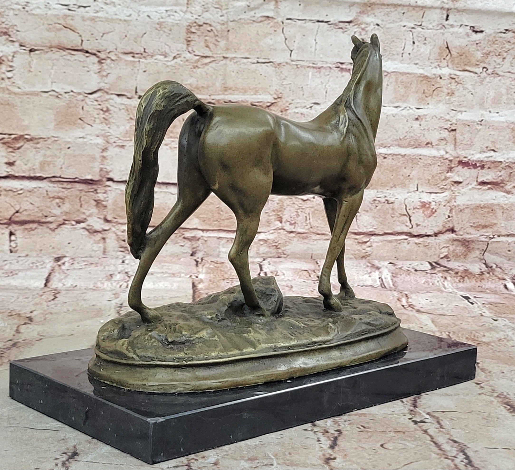 Art Deco Collector Edition Stallion Wild Arabian Horse Trophy Bronze Sculpture