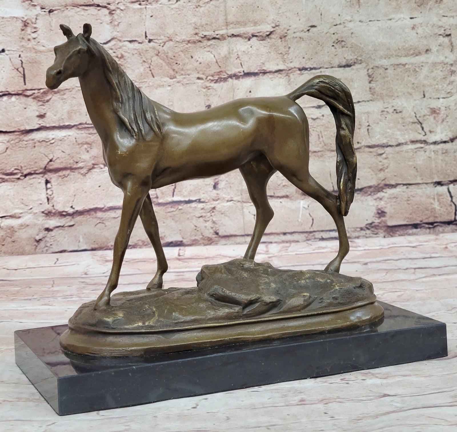Art Deco Collector Edition Stallion Wild Arabian Horse Trophy Bronze Sculpture