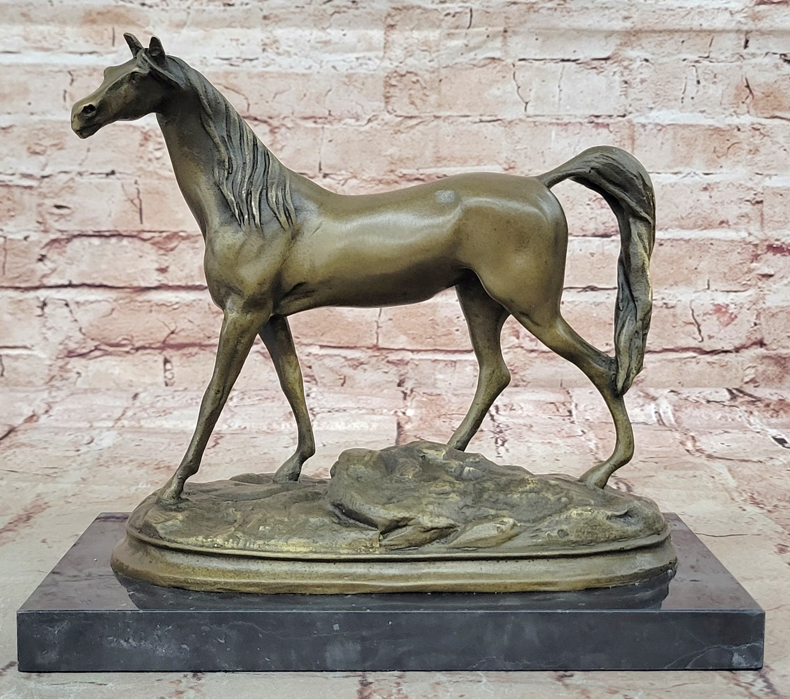 Art Deco Collector Edition Stallion Wild Arabian Horse Trophy Bronze Sculpture
