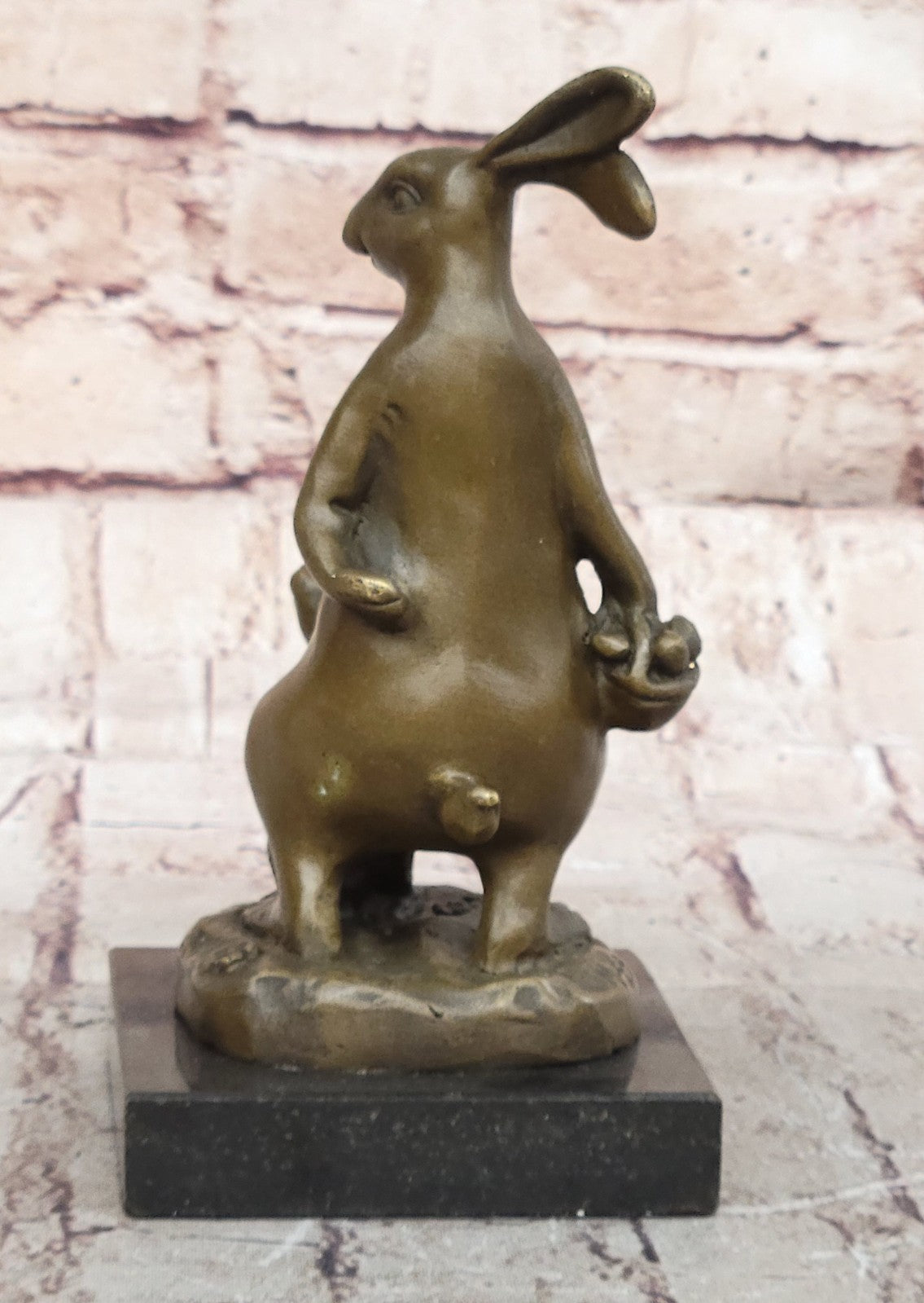 Bronze Sculpture Signed Original Milo Rabbit and Baby Girl Bronze Sculpture Stat