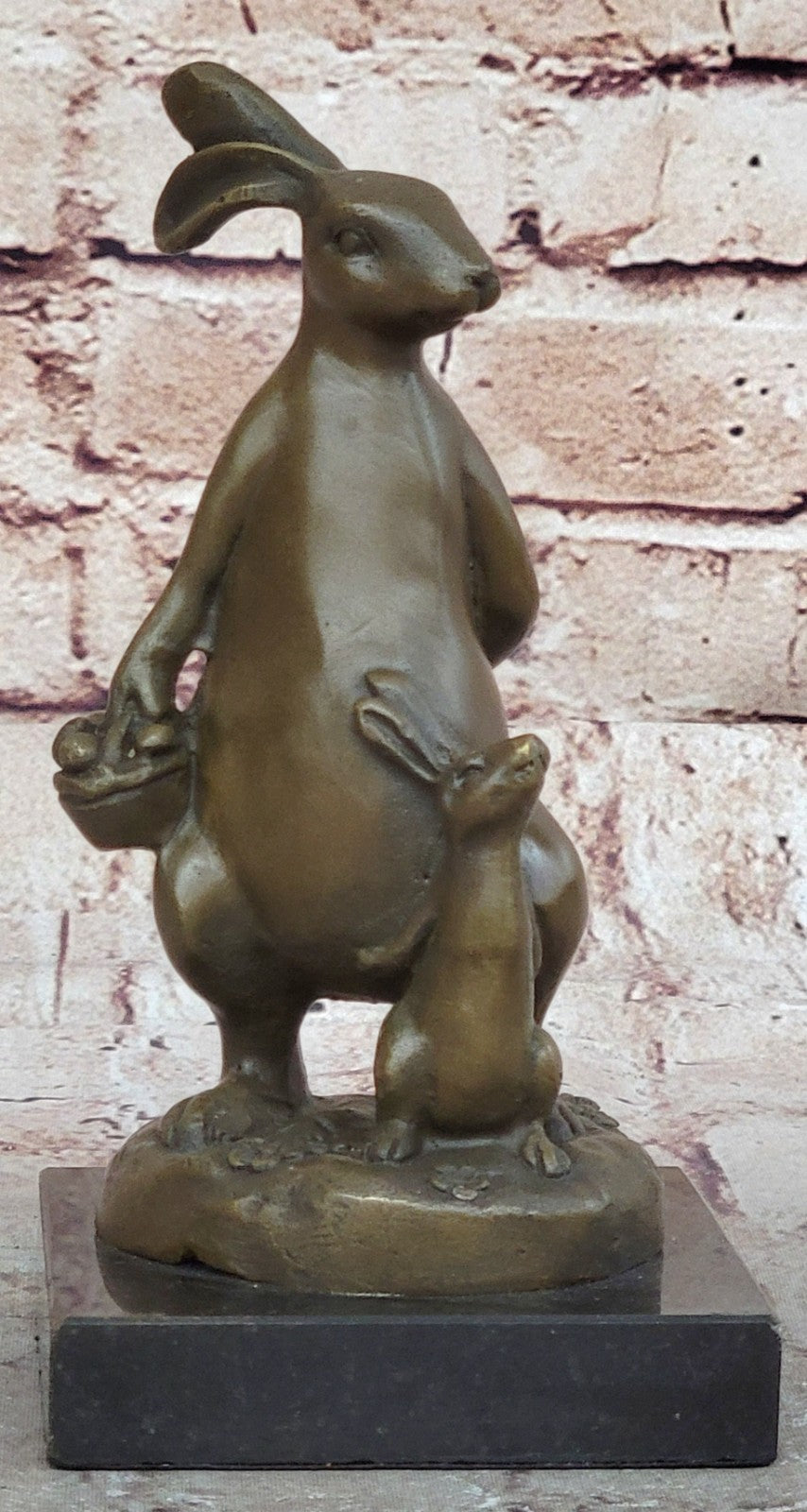 Bronze Sculpture Signed Original Milo Rabbit and Baby Girl Bronze Sculpture Stat