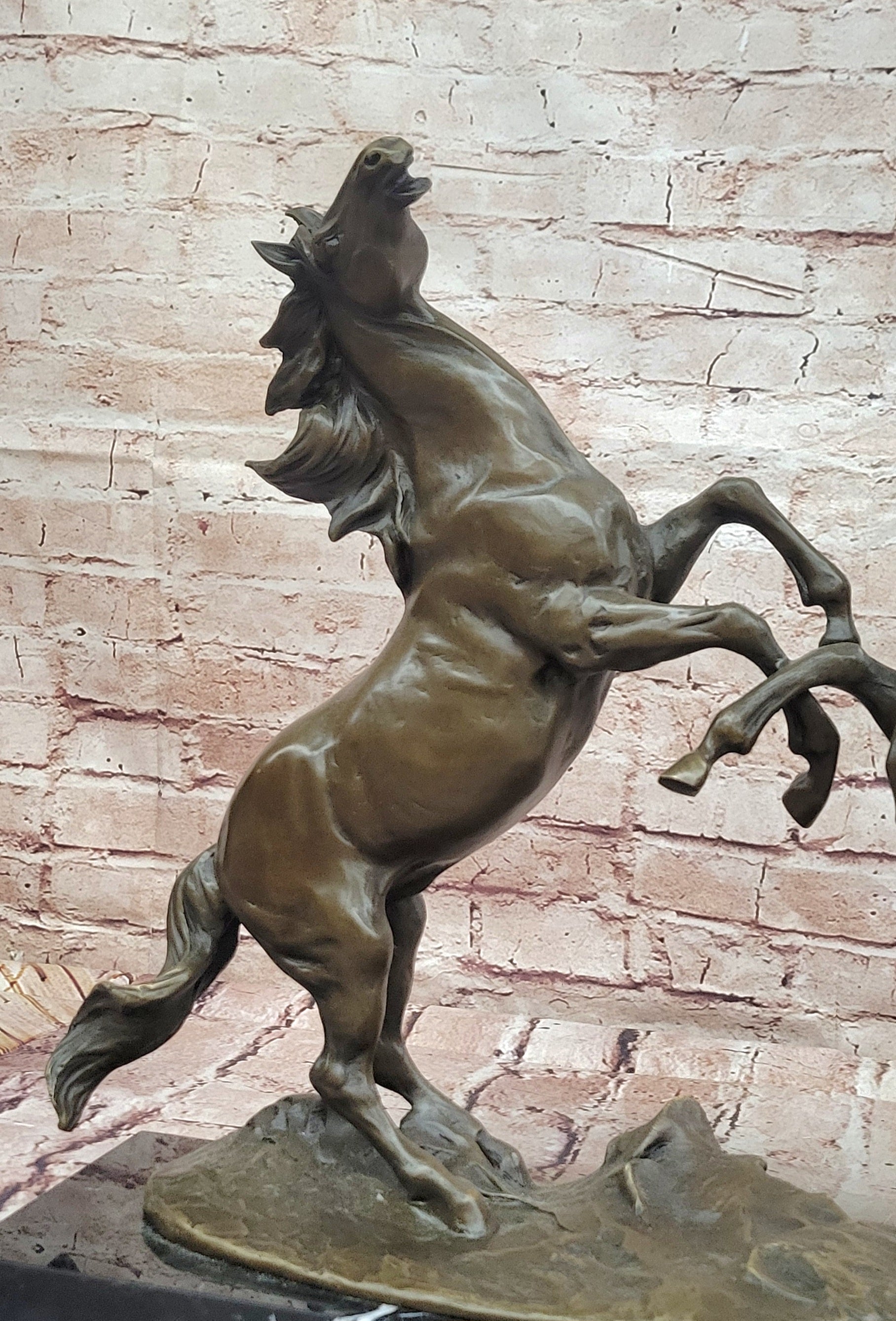 Milo Bronze Two Rearing Horses Sculpture Fighting Stallions Collectible