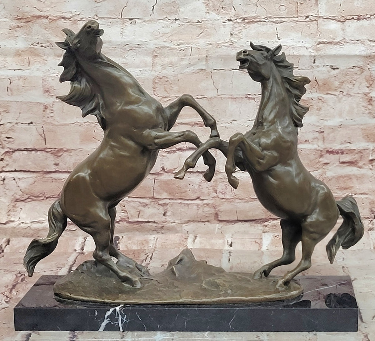 Milo Bronze Two Rearing Horses Sculpture Fighting Stallions Collectible