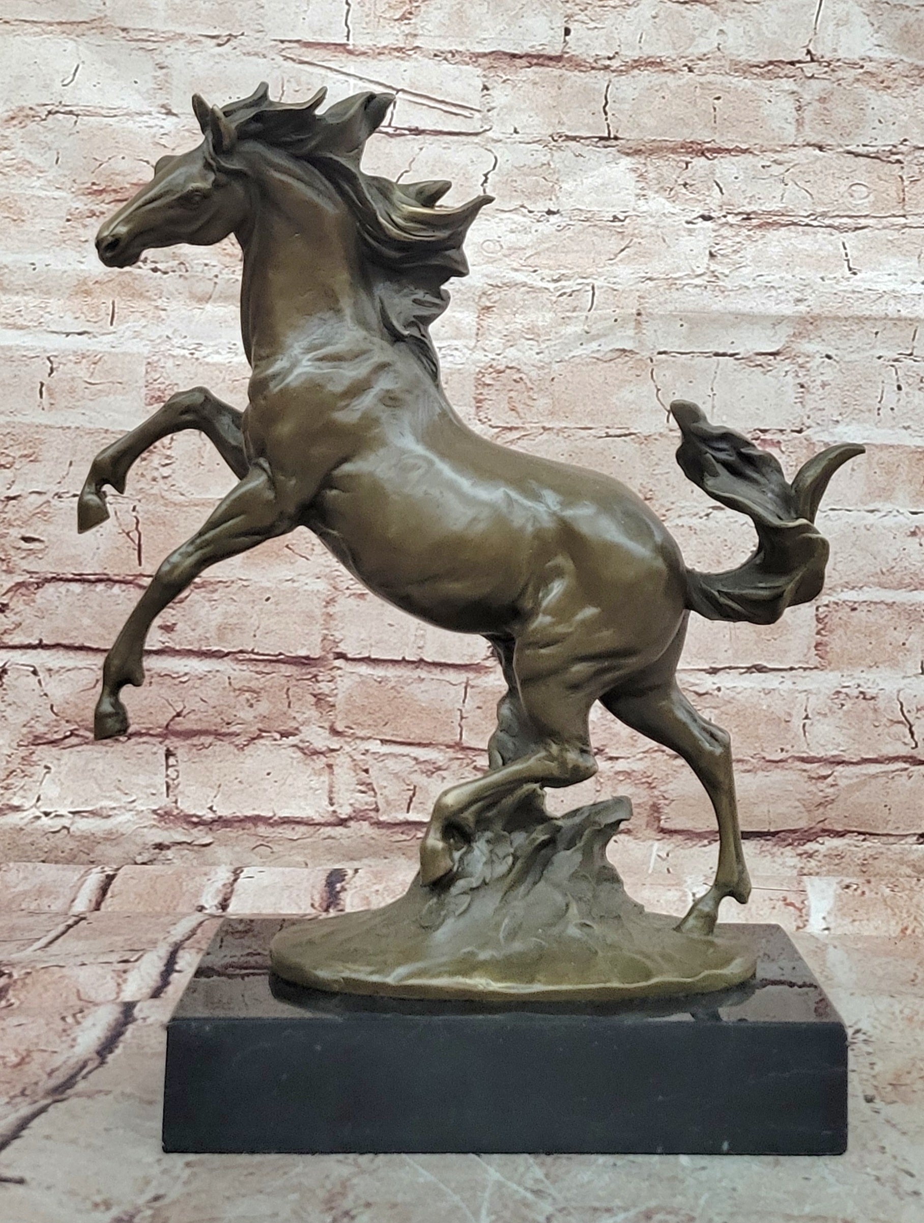 Handcrafted Milo Bronze Rearing Horse Sculpture Dynamic Wild Stallion Figure