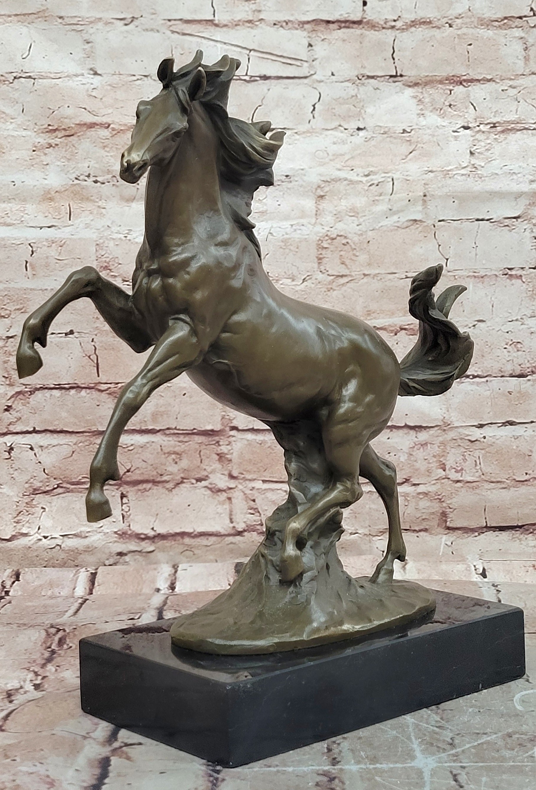 Handcrafted Milo Bronze Rearing Horse Sculpture Dynamic Wild Stallion Figure