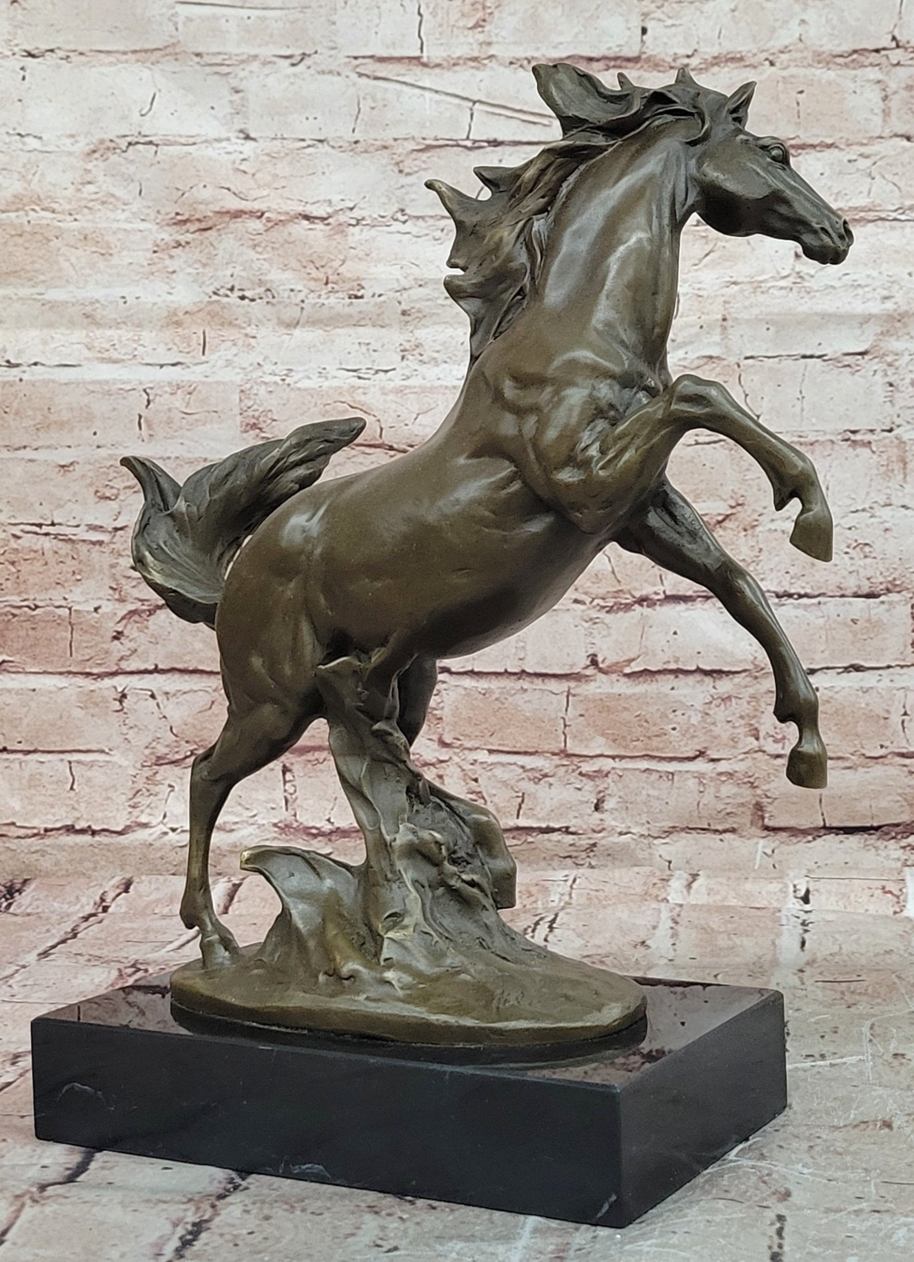 Handcrafted Milo Bronze Rearing Horse Sculpture Dynamic Wild Stallion Figure