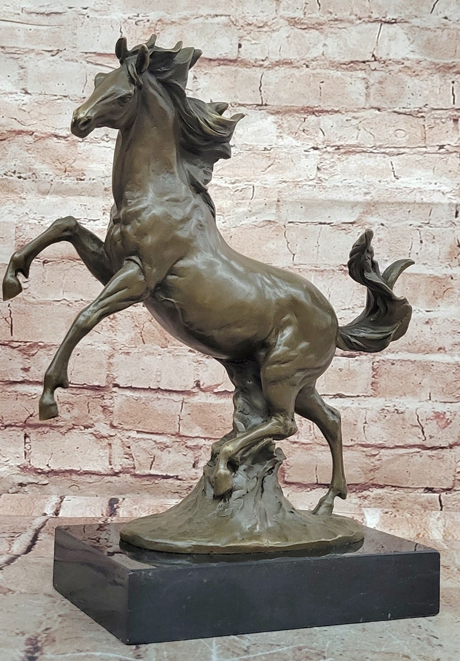 Handcrafted Milo Bronze Rearing Horse Sculpture Dynamic Wild Stallion Figure