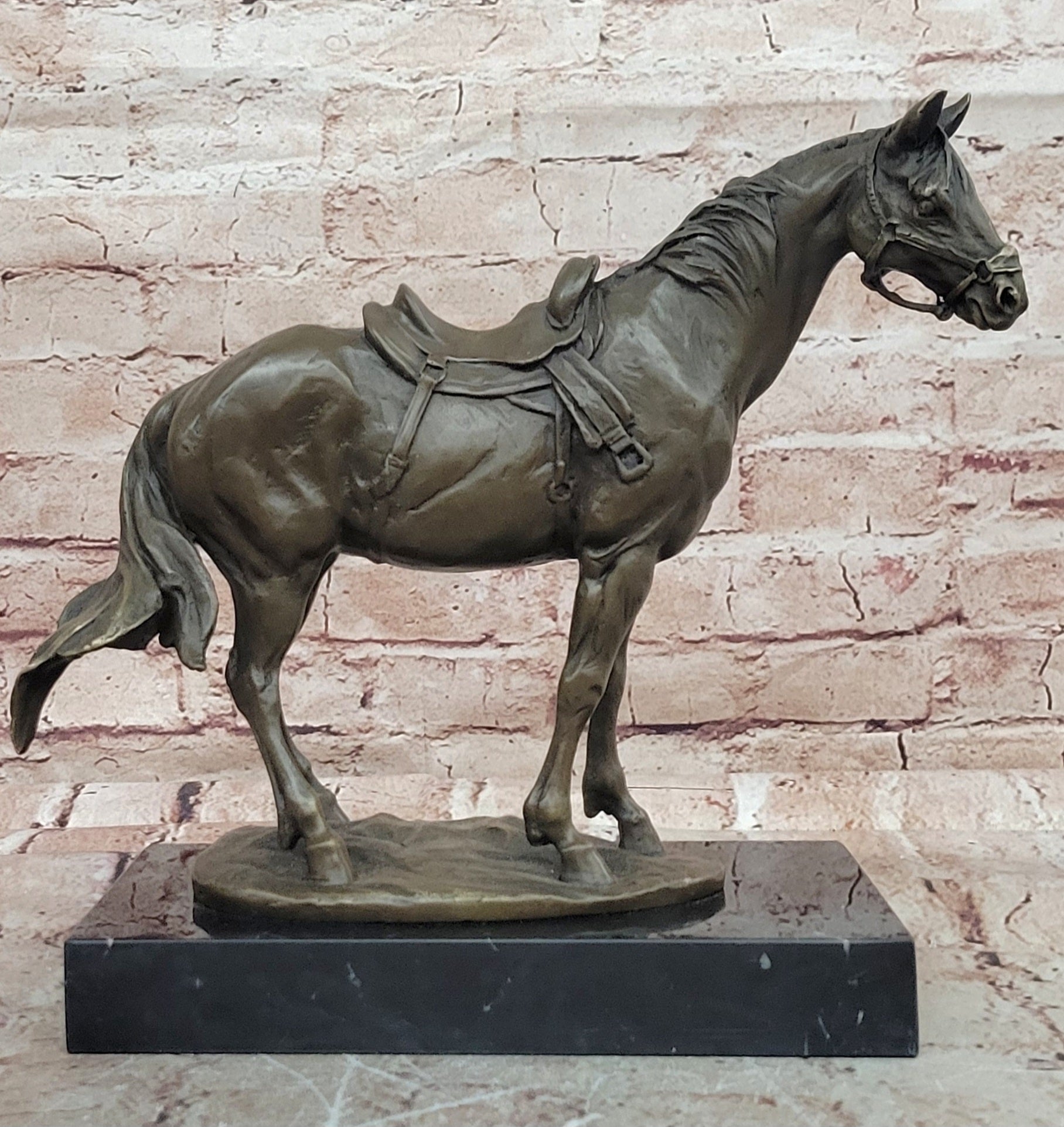 Signed Milo Bronze Horse Sculpture Marble Base Fine Art Collectible Decor