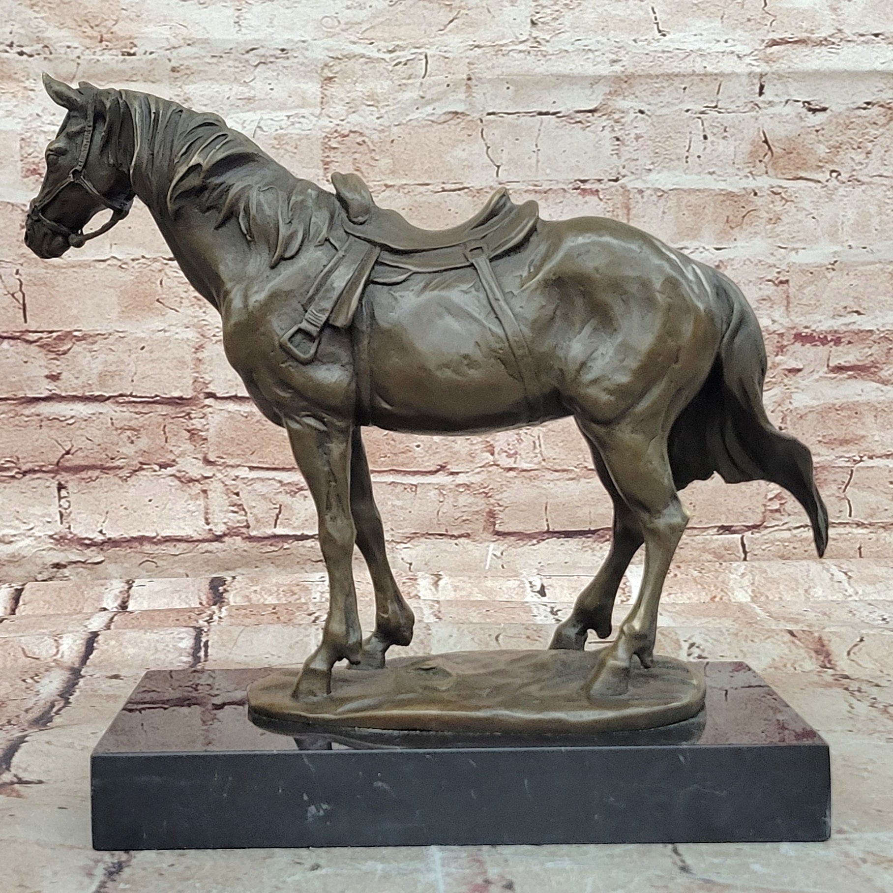 Signed Milo Bronze Horse Sculpture Marble Base Fine Art Collectible Decor