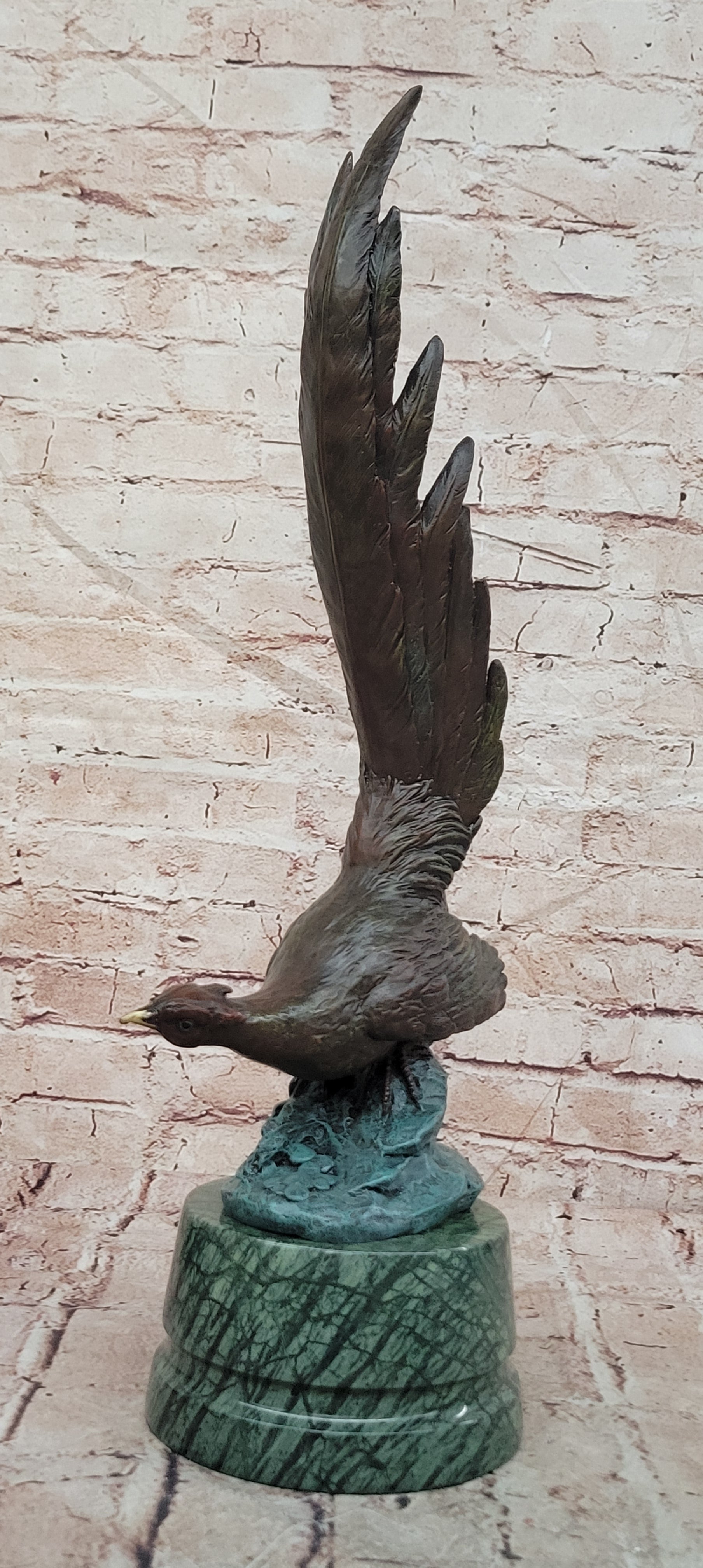 Bronze Golden Dawn Pheasant Sculpture Signed Milo Freedom Bird Statue Art