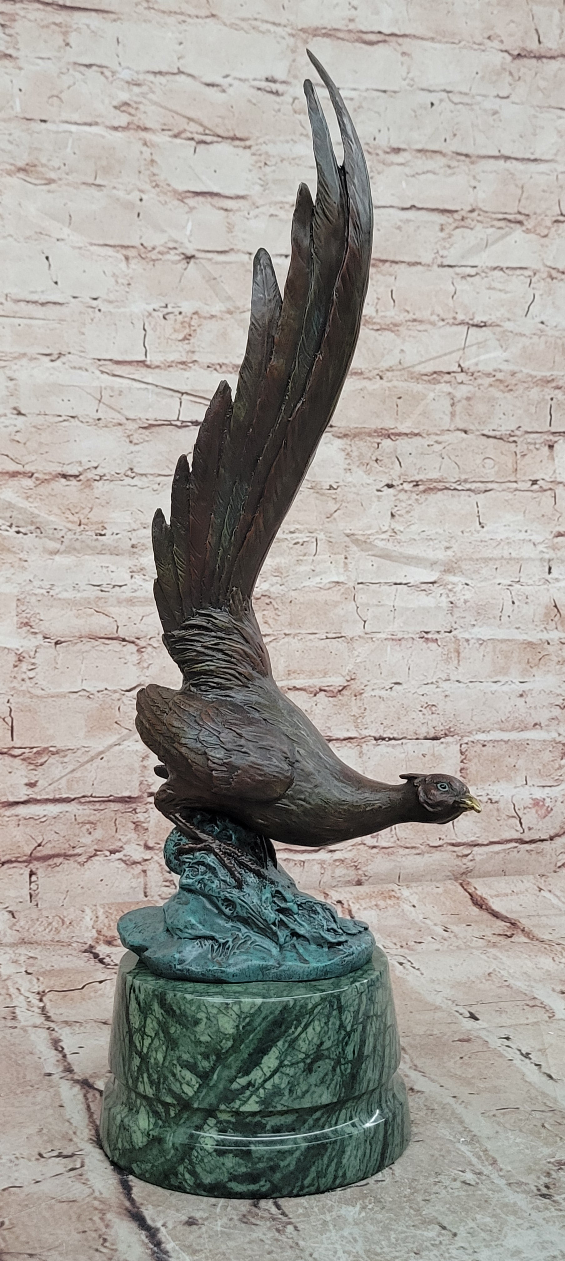 Bronze Golden Dawn Pheasant Sculpture Signed Milo Freedom Bird Statue Art