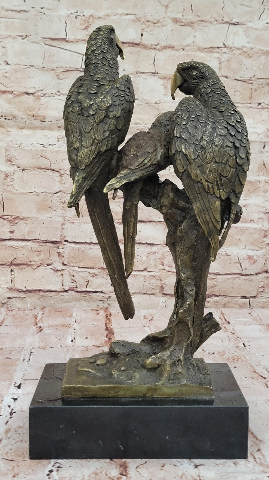 Milo`s Signed Bronze Birds: Three Brazilian Parrots Sculpture - Collector`s Item