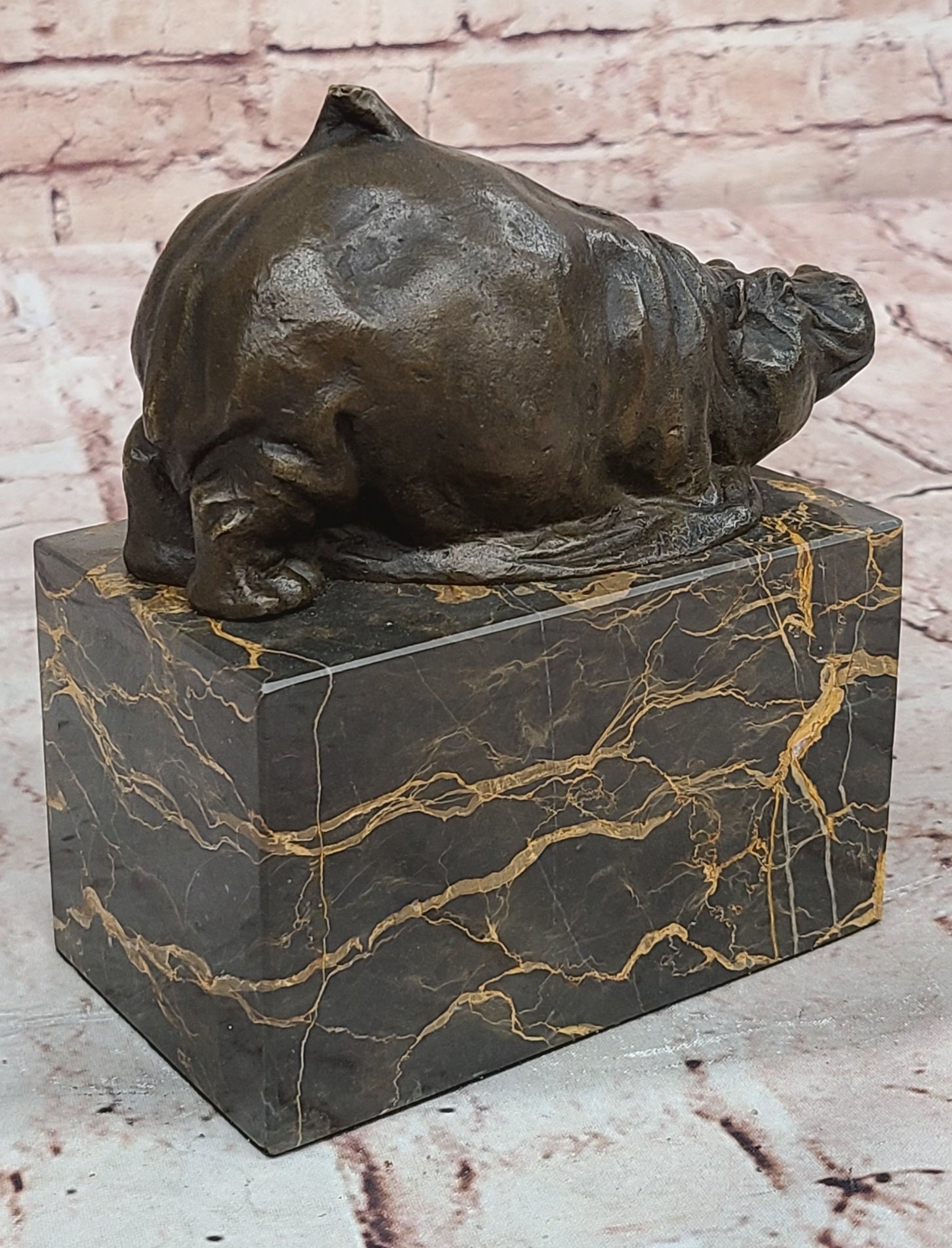 Art Deco Style Statue Sculpture hippo Wildlife Art Nouveau Style Bronze Signed
