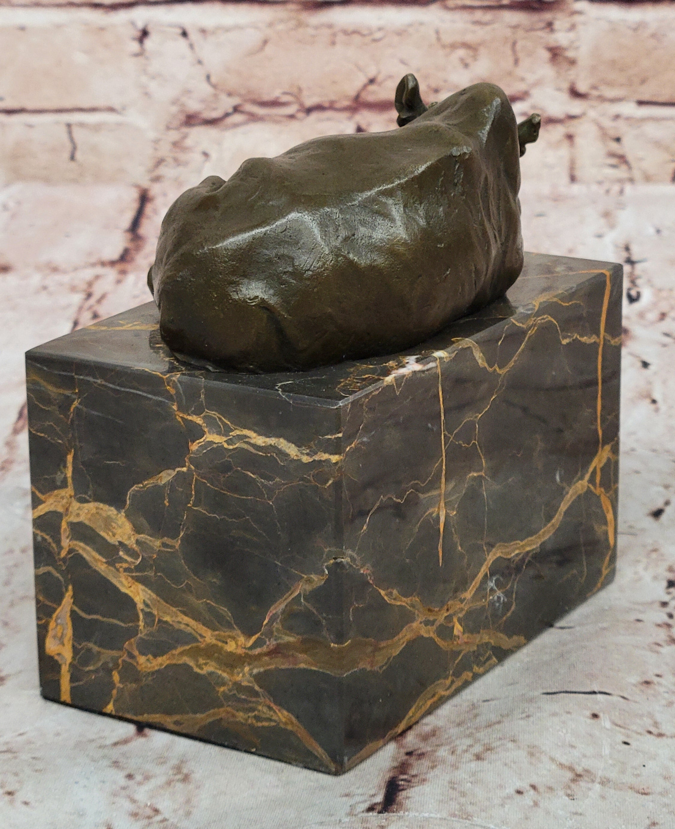 Bronze Sculpture of Rhino Rhinoceros Hot Cast Detailed Marble Base Figure Gift