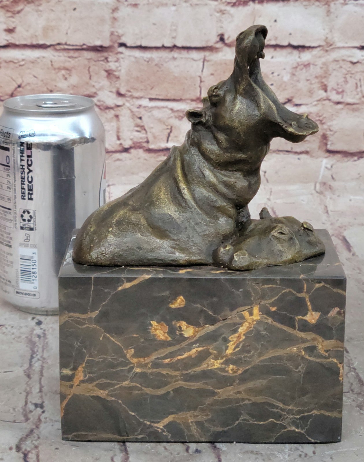 Animal Statue - Happy Hippo - Bronze / Marble Sleeping Hippopotamus