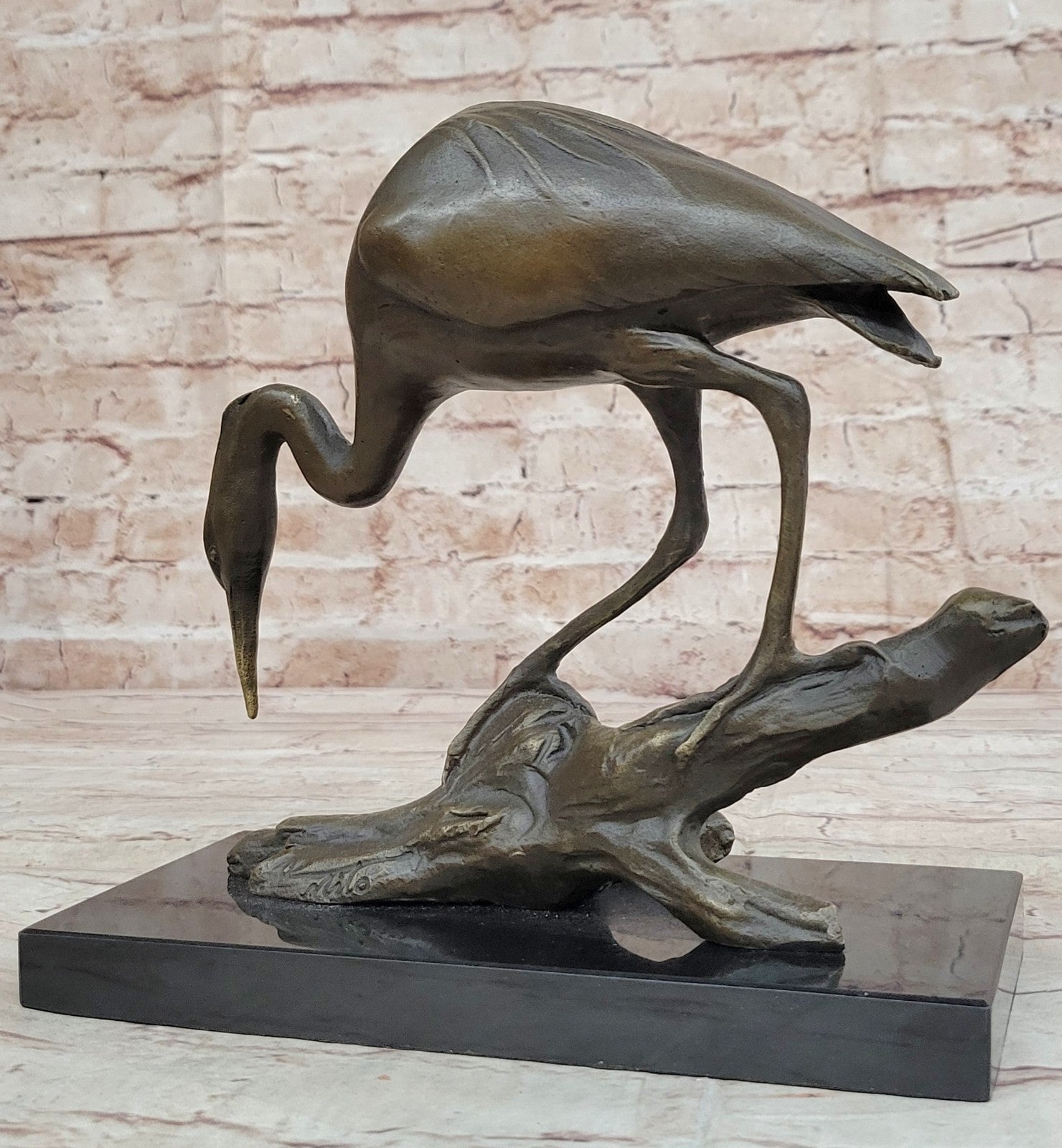 Hot Cast Art Deco Crane Marshland Bronze Sculpture Statue Cabin Decor Sale Decor
