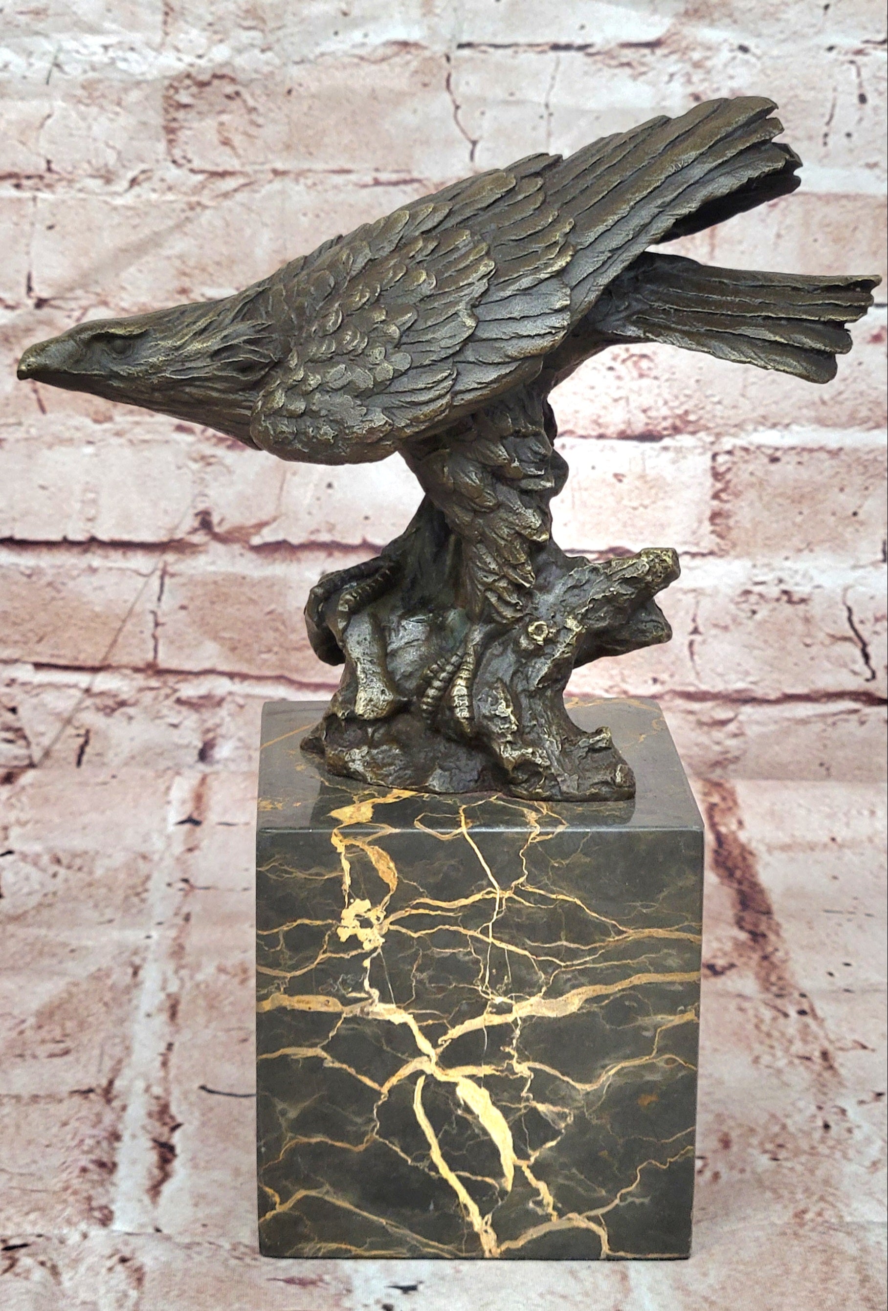 Bronze Sculpture Hand Made Bald Eagle Falcon Wildlife Statue Figure Sale