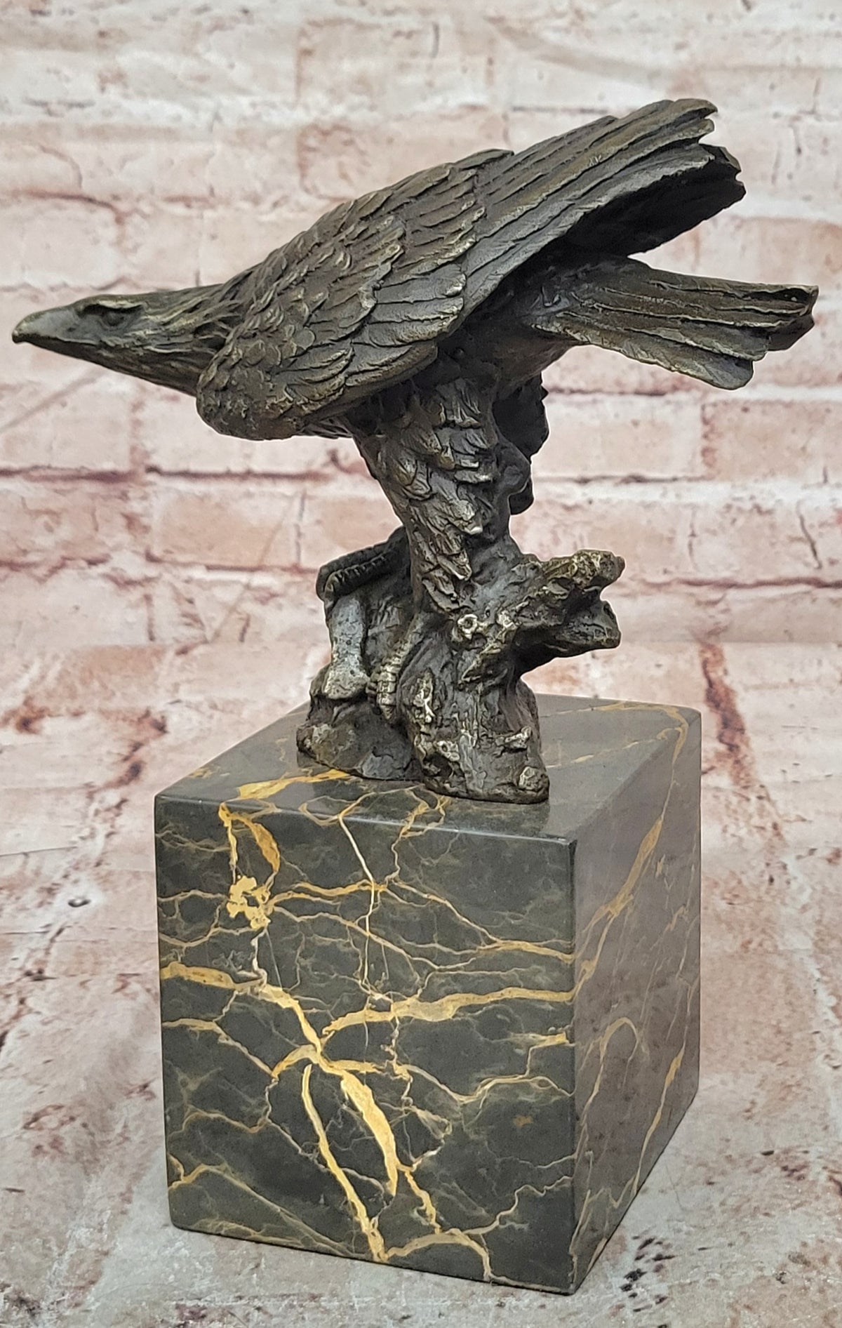 Bronze Sculpture Hand Made Bald Eagle Falcon Wildlife Statue Figure Sale