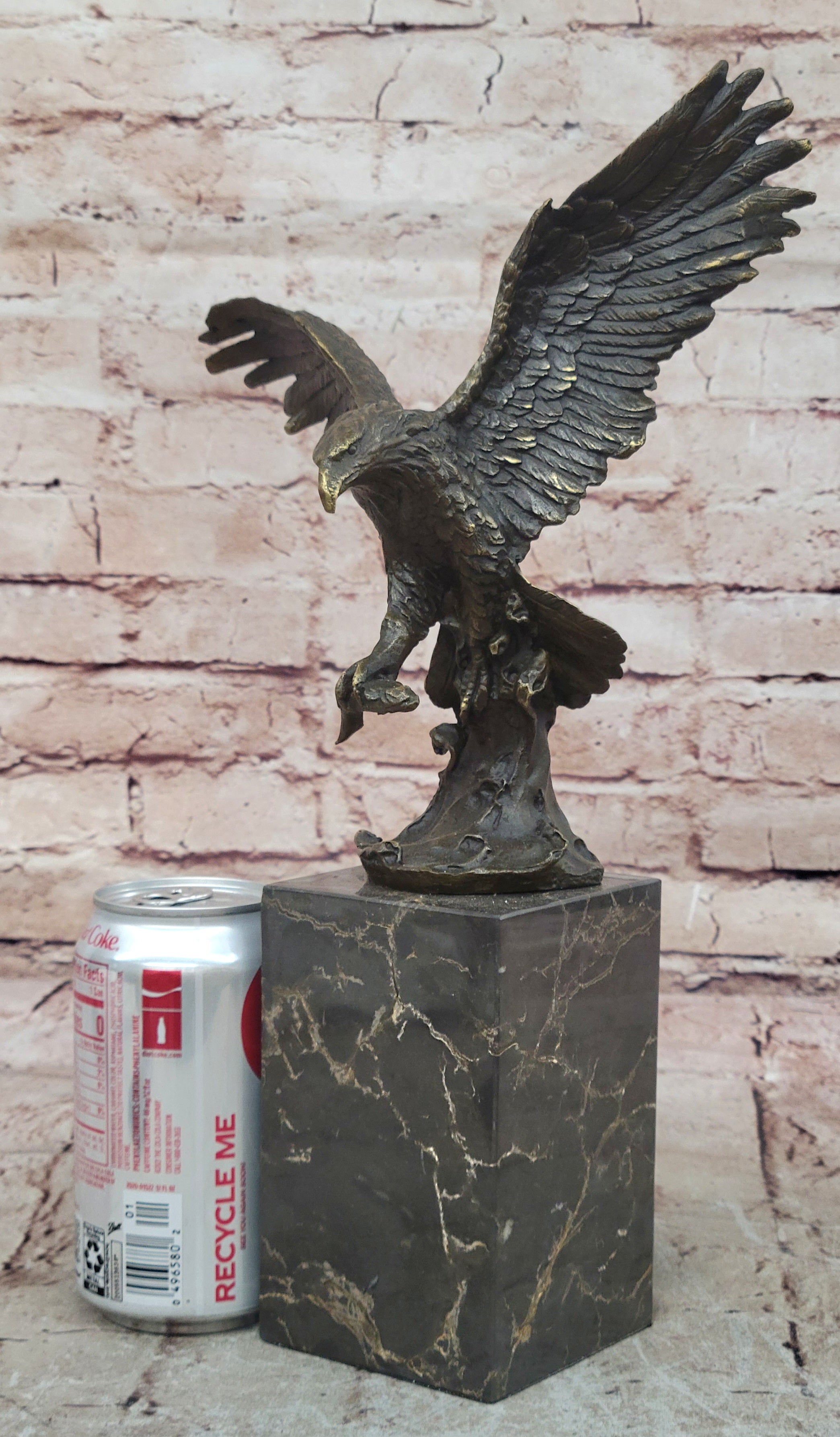 Lake Rights" Bronze Statue of Eagle on Branch with Fish Figurine Marble Base