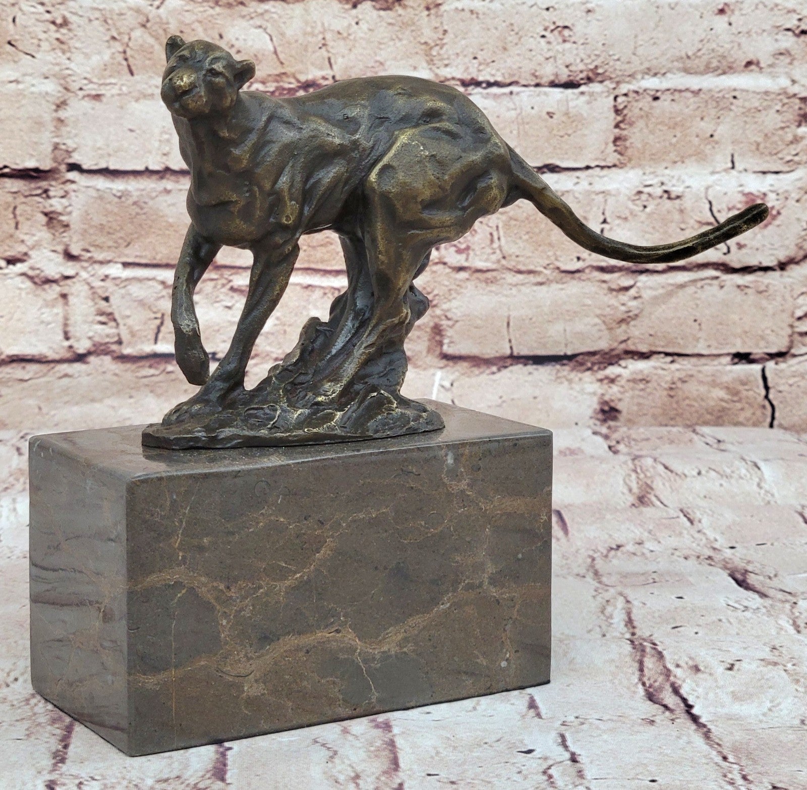 Art Deco Hand Made by Lost Wax Cougar Wildlife Animal Bronze Statue Figure