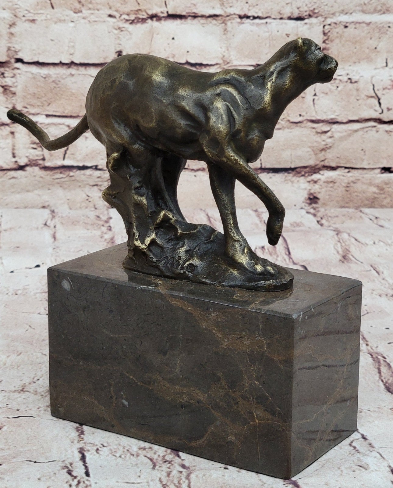 Art Deco Hand Made by Lost Wax Cougar Wildlife Animal Bronze Statue Figure
