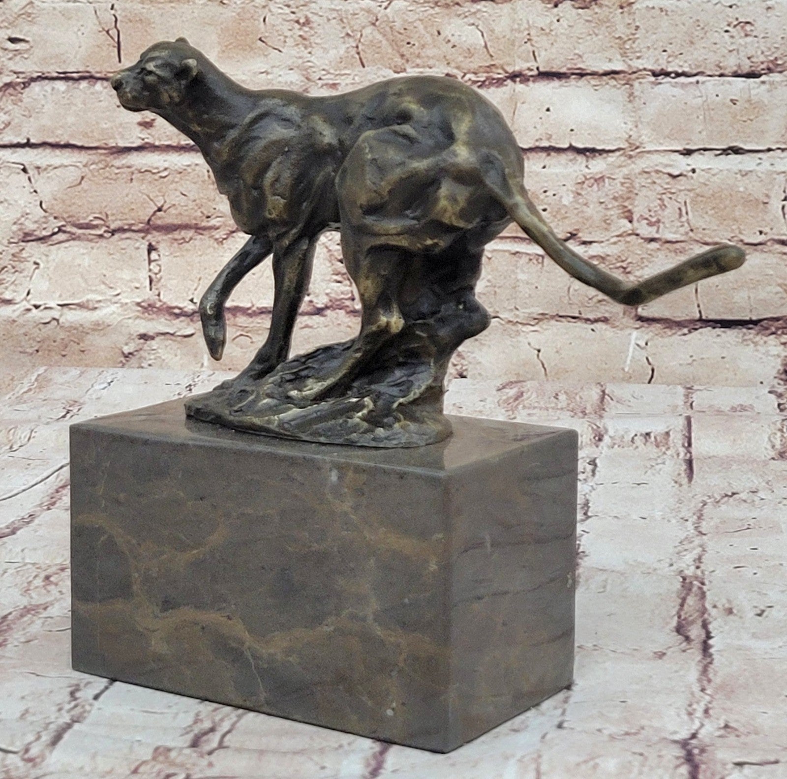 Art Deco Hand Made by Lost Wax Cougar Wildlife Animal Bronze Statue Figure