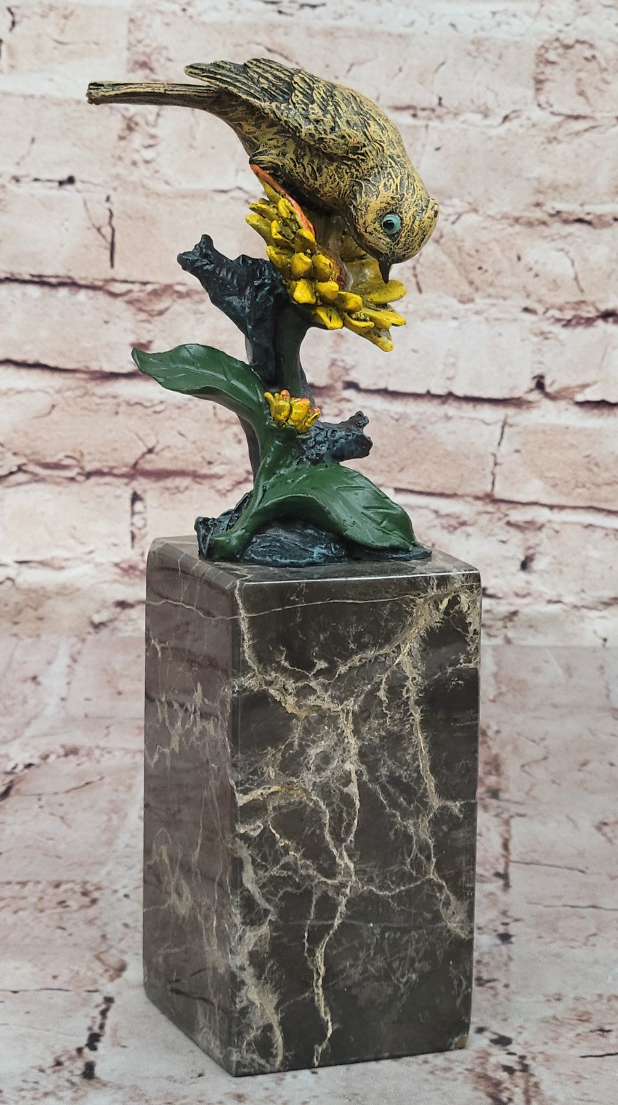 Art Deco Special Patina Love Bird Dove Bronze Sculpture Marble Base Figurine