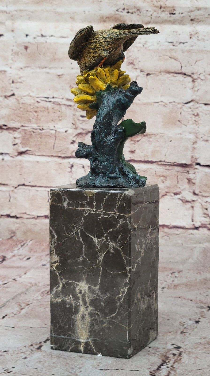 Art Deco Special Patina Love Bird Dove Bronze Sculpture Marble Base Figurine