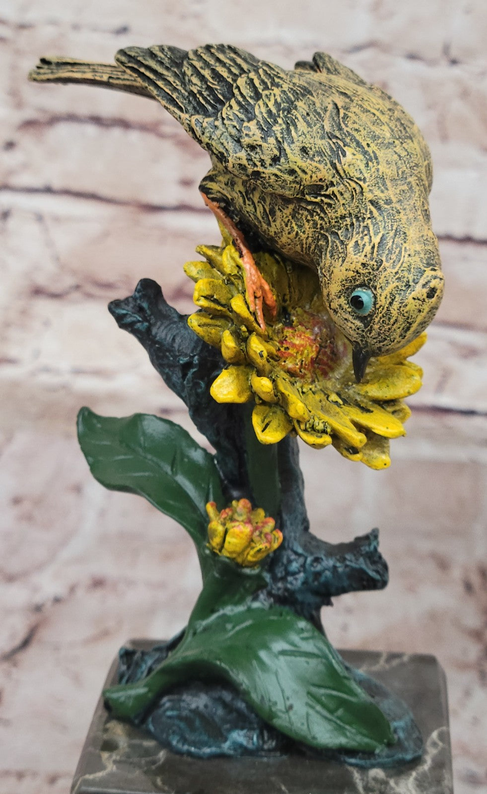 Art Deco Special Patina Love Bird Dove Bronze Sculpture Marble Base Figurine