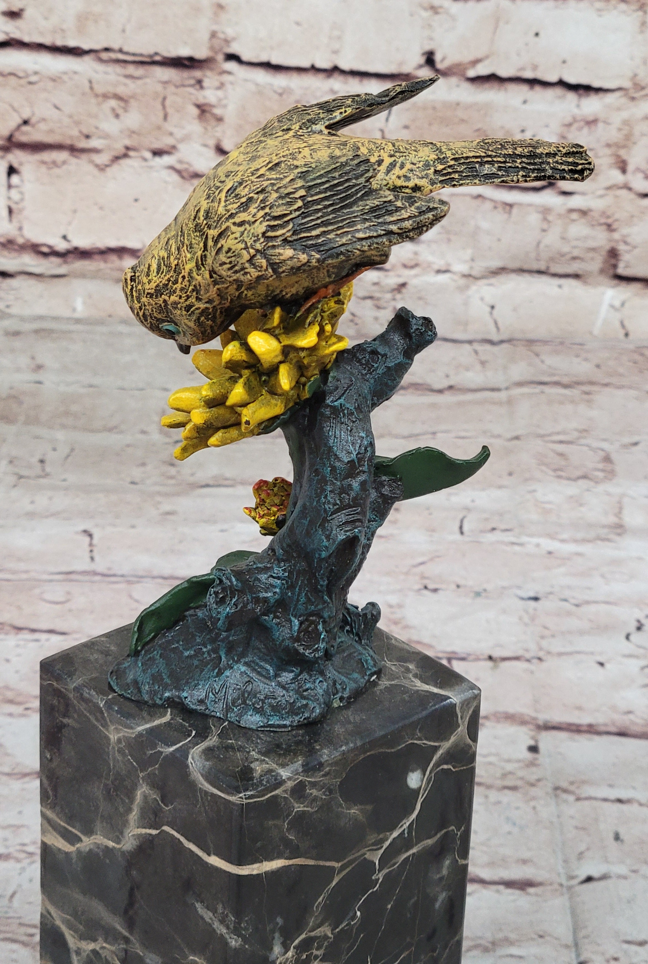 Art Deco Special Patina Love Bird Dove Bronze Sculpture Marble Base Figurine