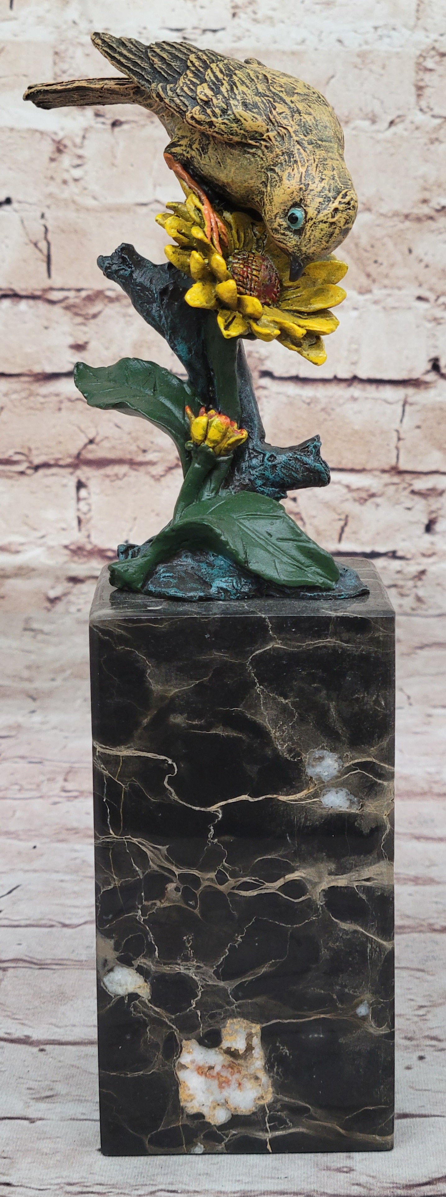Art Deco Special Patina Love Bird Dove Bronze Sculpture Marble Base Figurine