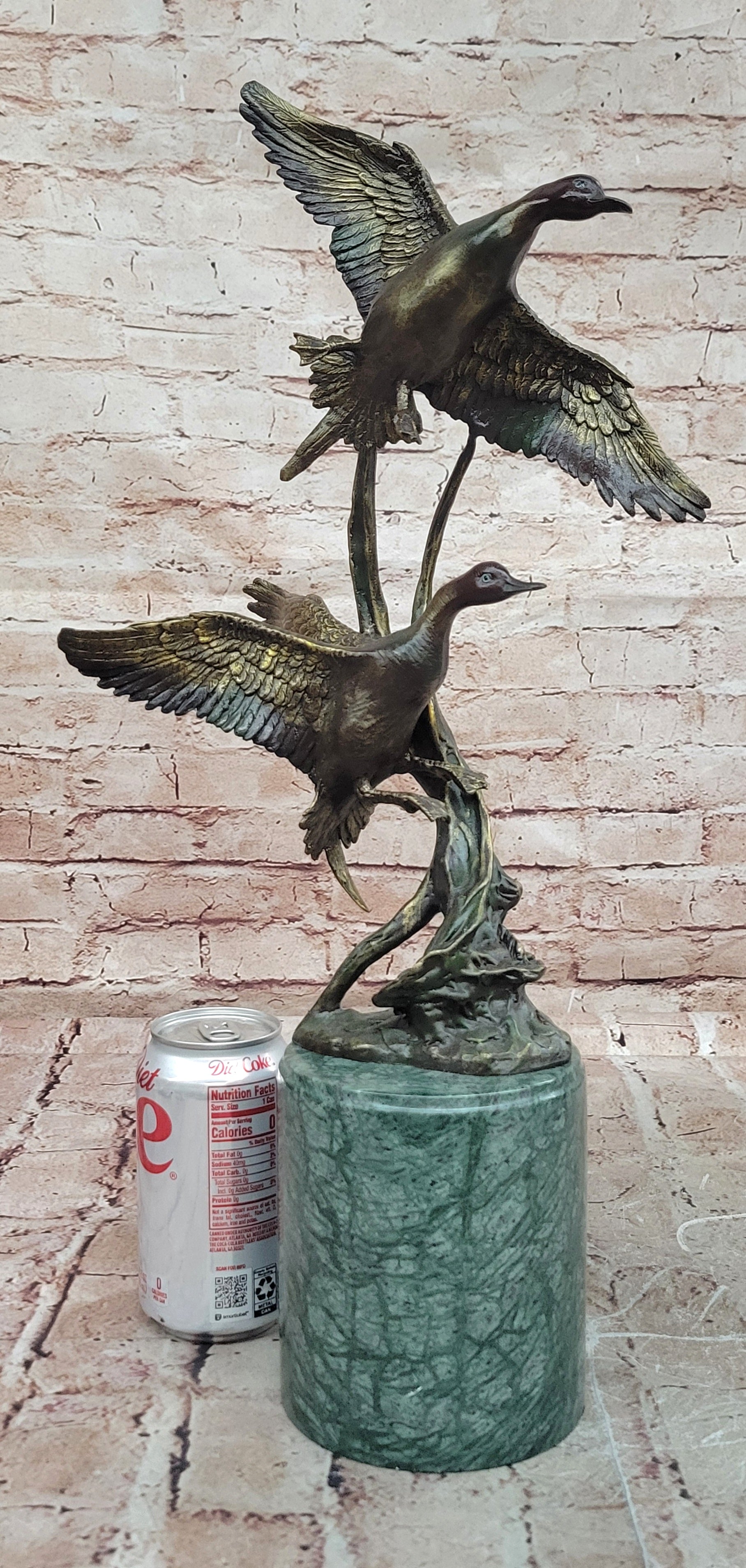 Duck Family Bronze Statue Signed Hot Cast Marble Base Fine Art Collectible