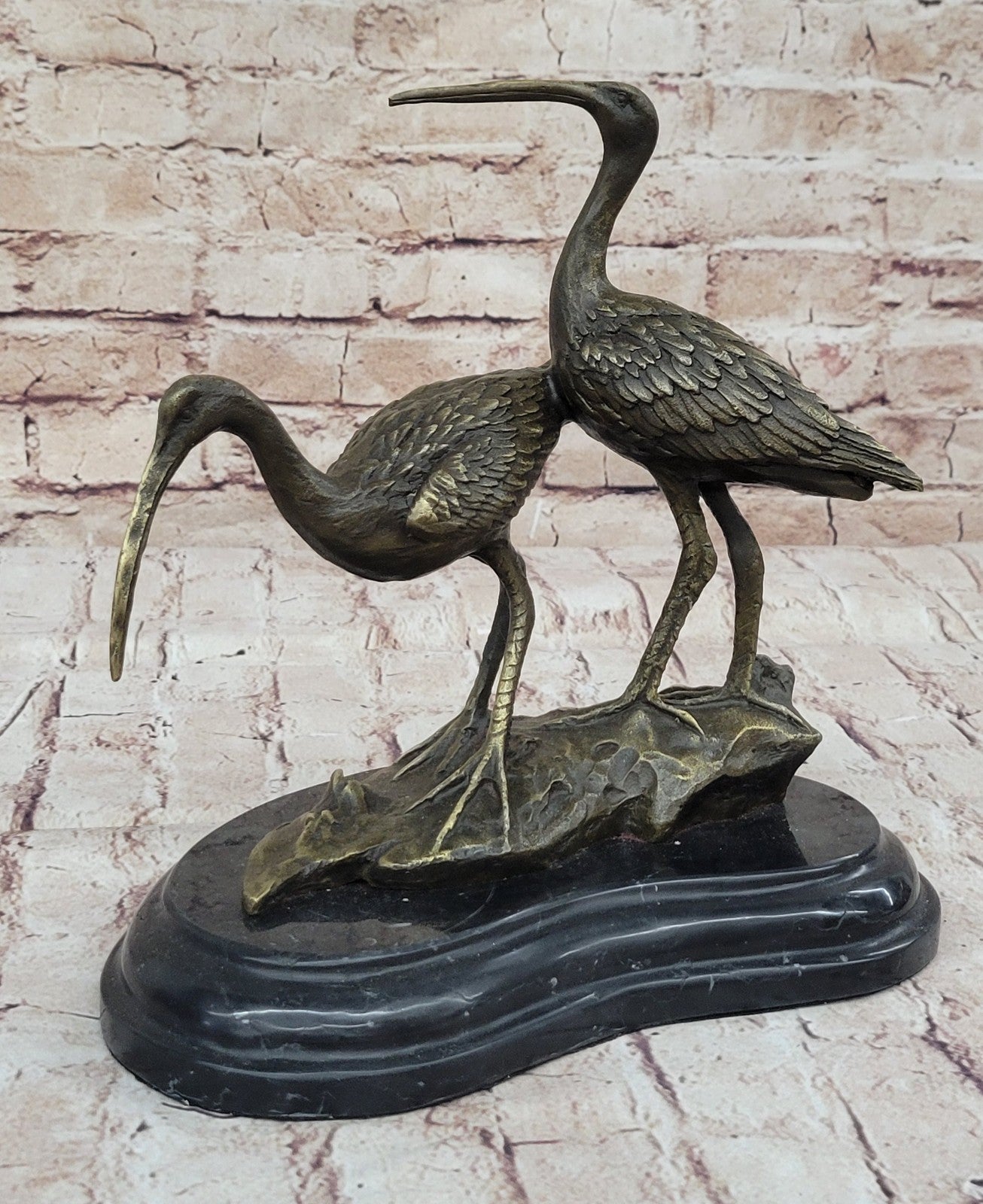Art Deco Hand Made Two Cranes birds Wildlife Bronze sculpture Lost wax Method